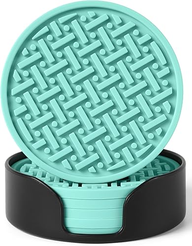 Juego de 6 posavasos de silicona verde menta con soporte para protección de mesa, antideslizantes, antiadherentes, posavasos gruesos para mesa de