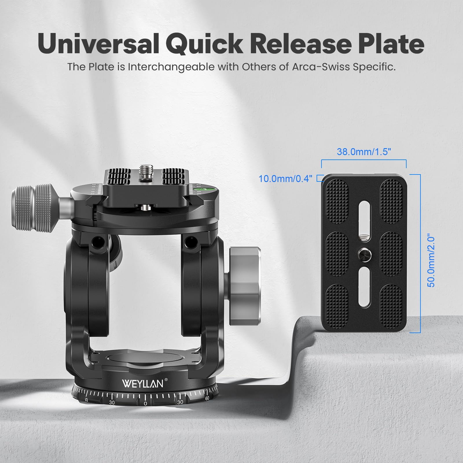 WEYLLAN VH7 Stativkopf für Kamera mit Arca Swiss Quick Release Plate, Fluid Head Stativ für DSLR Kamera Camcorder, Metall Panoramavideo Stativ Fluid Head Pan Tilt, Max Load 17lbs/8kg