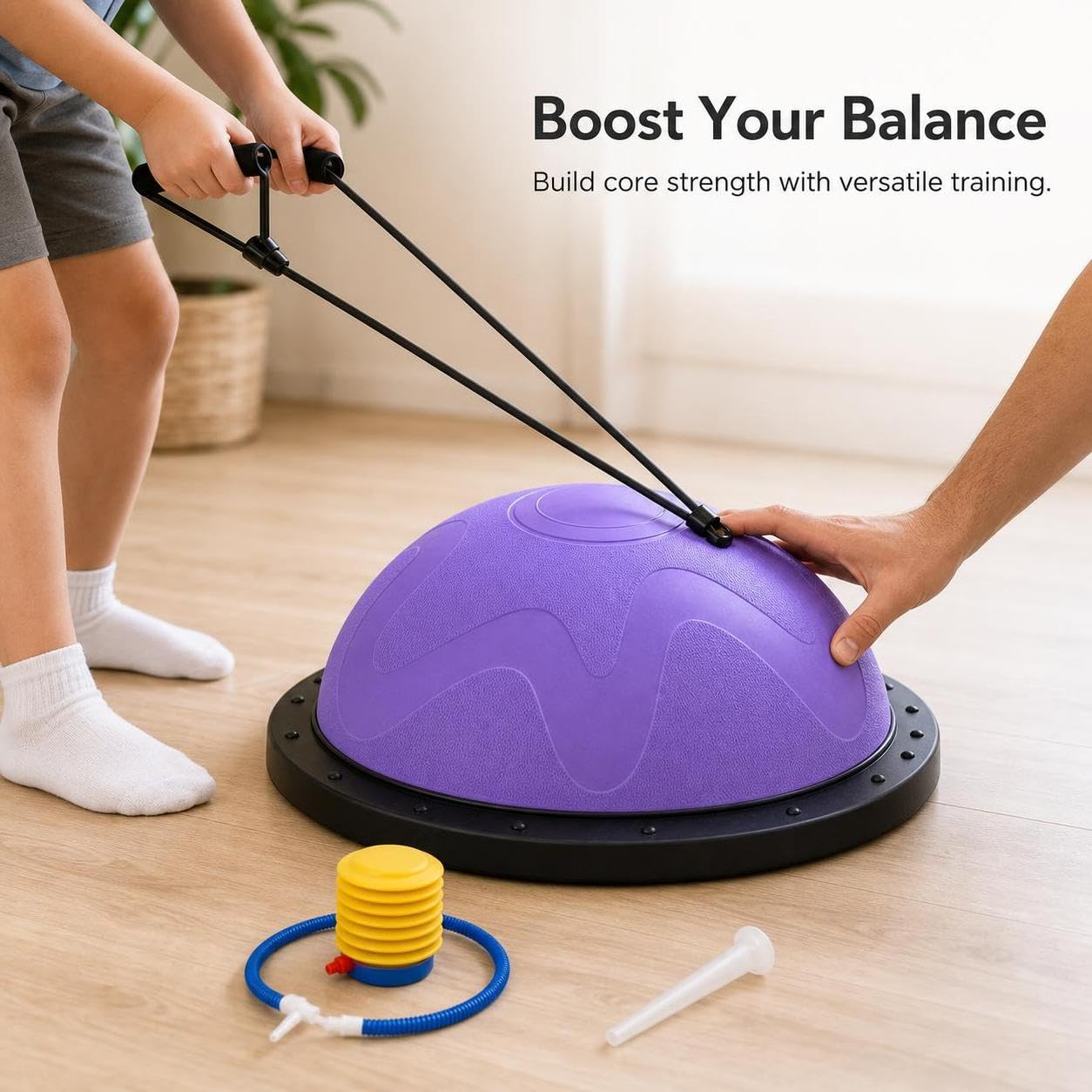 Balance Semisfera Equilibrio con Elastici - Mezza Palla Fitness per Allenamento e Postura - per fitness, Rosa