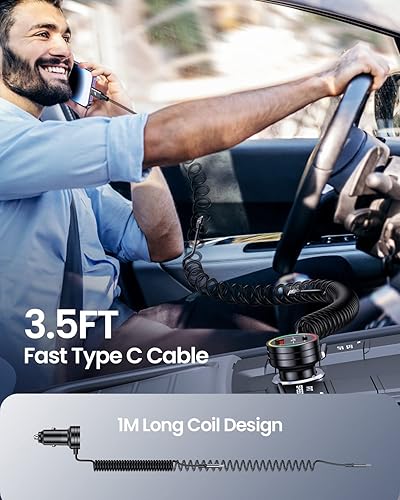 Miniatura 5 de Pluggify Cargador de coche USB C de 60 W con cable en espiral tipo C de 30 W y cargador de coche USB C de 90 W