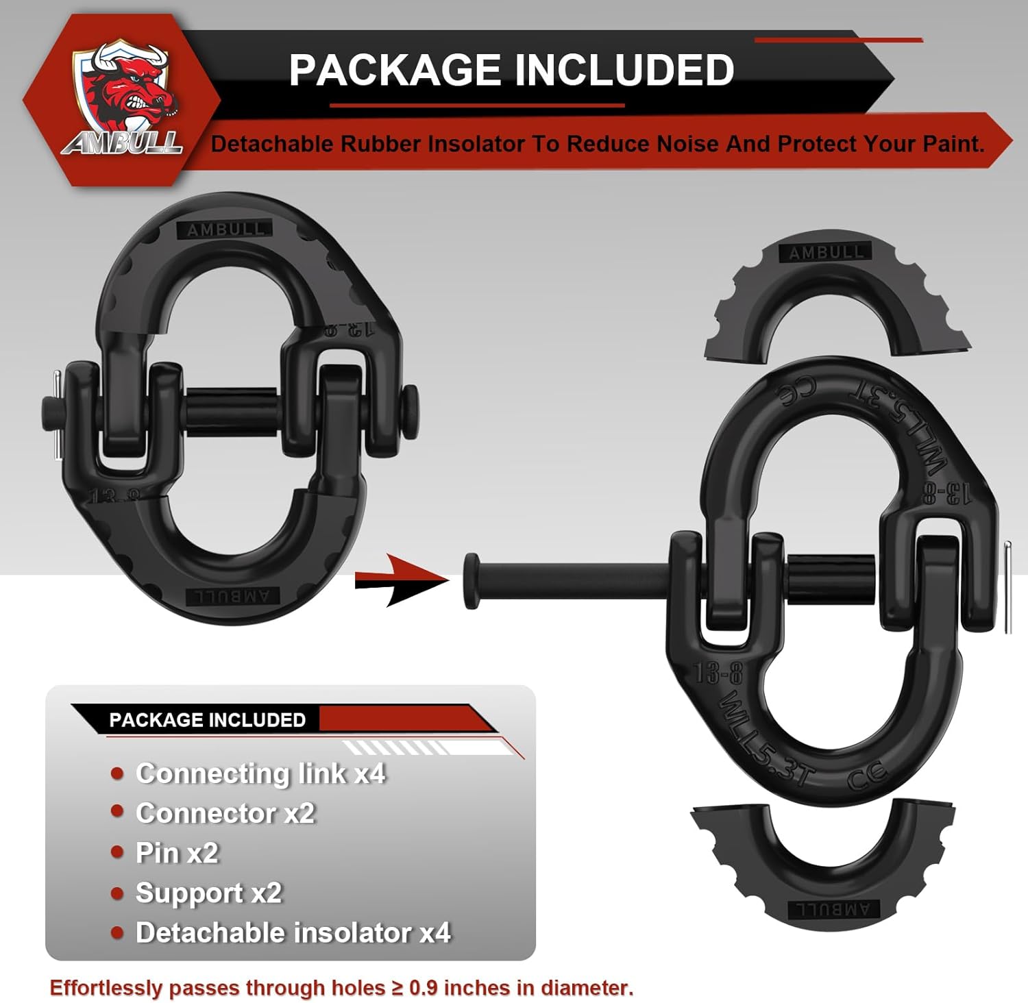 2 Pack 1/2" Safety Chain Connector Link, G80 Tow Hitch Hammerlock Coupling Link, Tow Chain Connector with 12000 lbs Loading (Black) - Image 3