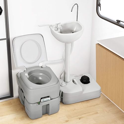 Miniatura 8 de YITAHOME - Lavabo e inodoro portátil, estación de lavado de manos de 4.5 galones (17 litros) y bacinica de descarga de 5.3 galones (20 litros) para