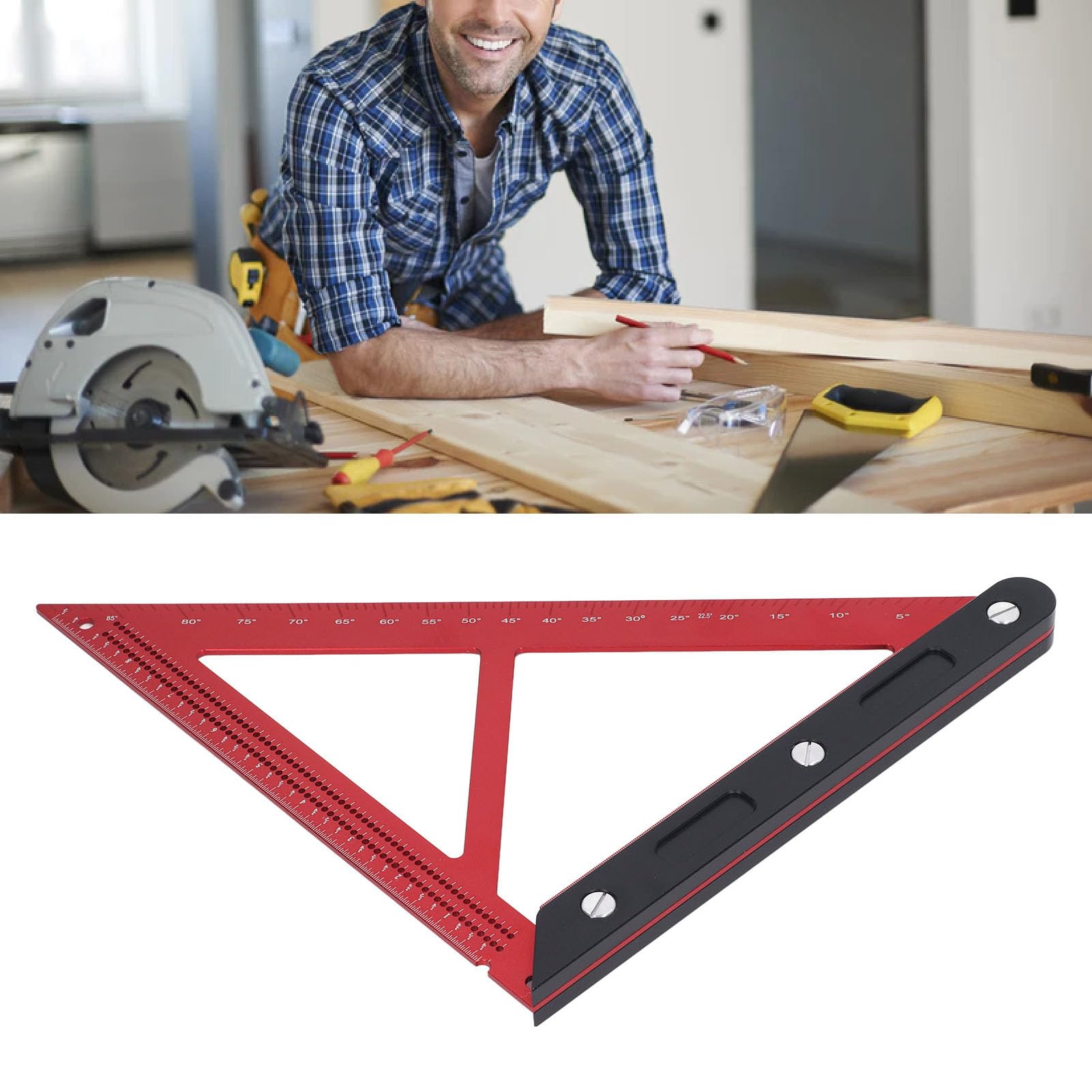 Escuadra de Viga, Escuadra de Carpintero de Aleación de Aluminio, Herramienta de Ángulo Cuadrado Transparente en Escala, Regla Triangular Multifunción para Carpintería