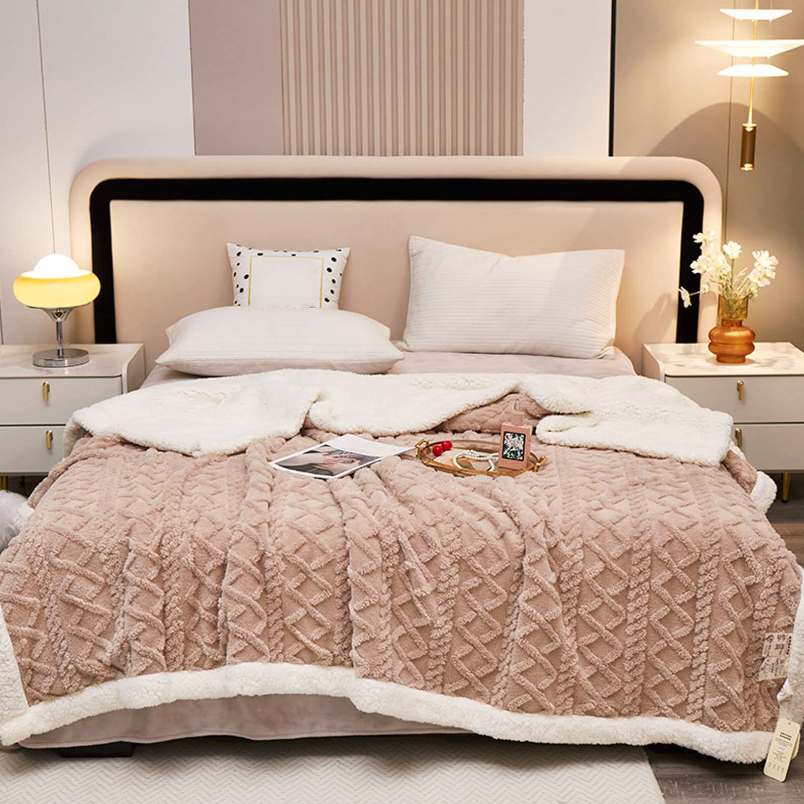 Manta Borreguito Sherpa Reversible, Manta Mullida con Textura Suave de Ensueño Extra Cálida para Invierno, Ideal como Manta de Sofá Manta de Cama, Buenos Regalos Multiusos para Mujeres,#7,200x230cm