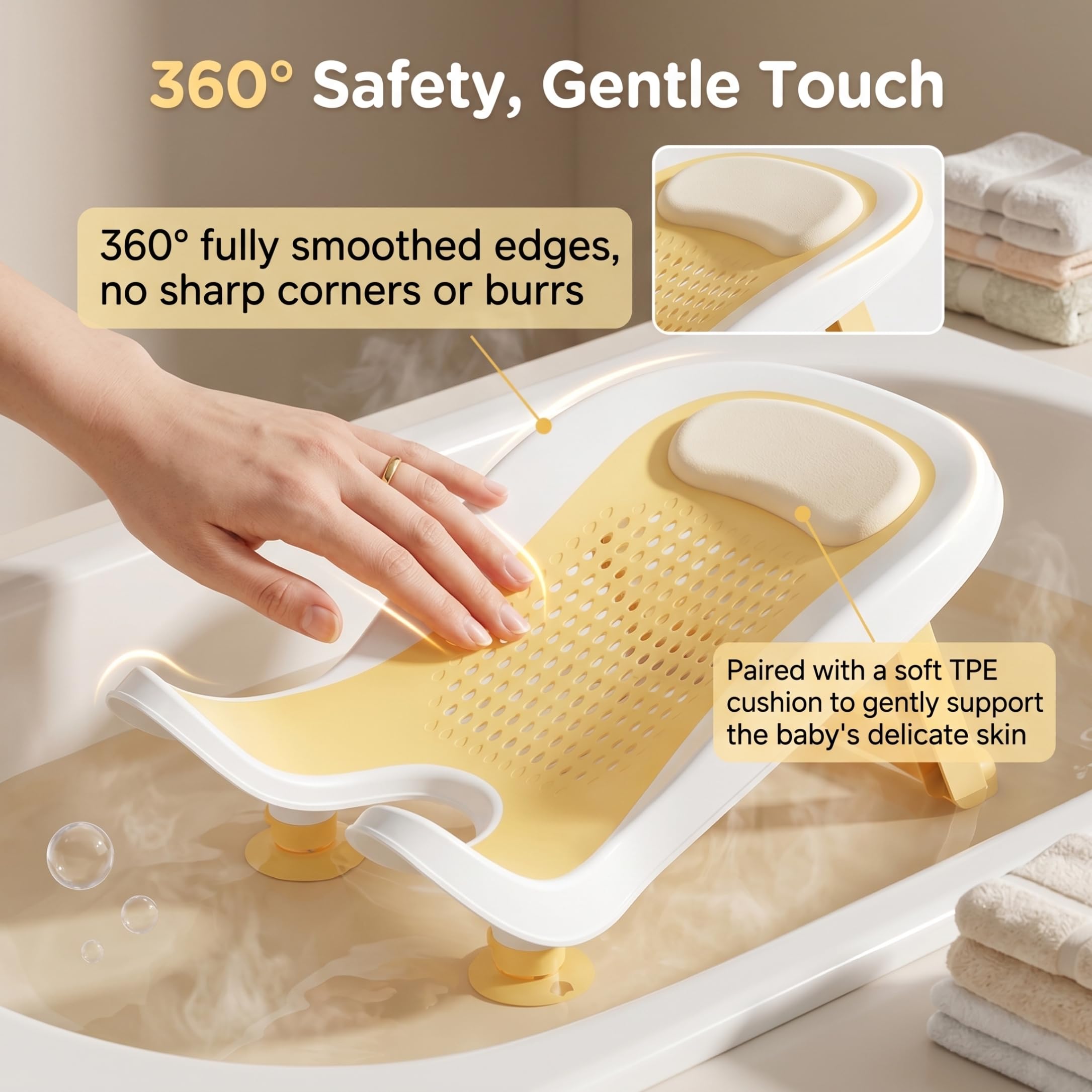 Lavabo para bebés, soporte para lavabo de bebé, higiénico sin reflujo con respaldo ergonómico y ventosas, amarillo higiénico sin reflujo con respaldo ergonómico ventosas