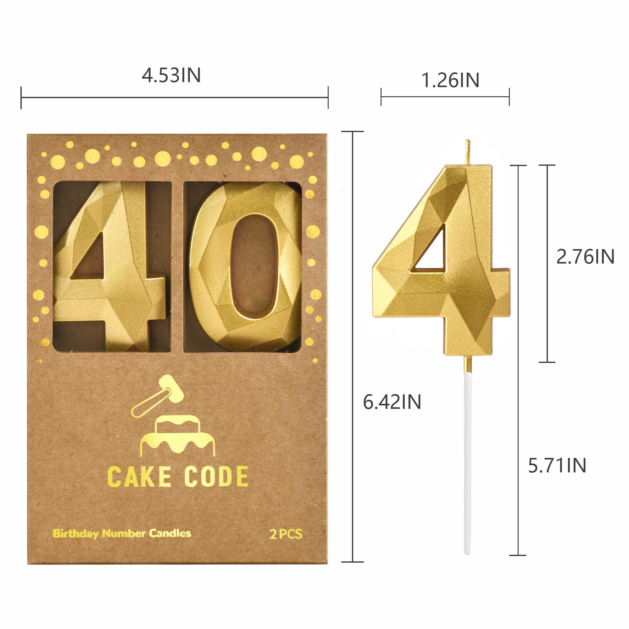 Velas de cumpleaños de cristal dorado de 2.76 pulgadas, 40 números, velas de números dorados, velas de números de pastel, celebración de fiesta