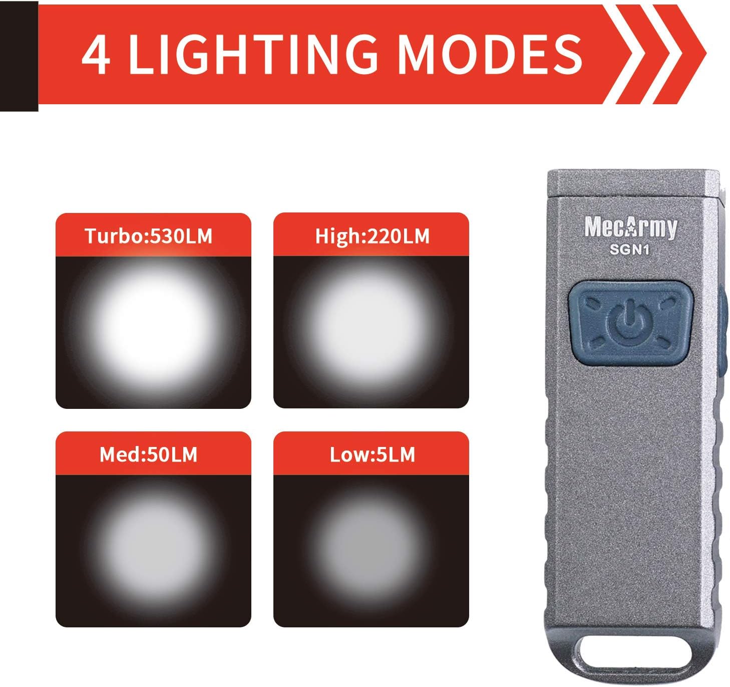 MecArmy SGN1 Mini USB Rechargeable Keychain EDC Flahlight, XP-G2 S5 LED with 530 Lumens, Four Lighting Modes Plus One Strobe Zinc Alloy EDC Keychain Light for Everyday Carry (Black) image 2