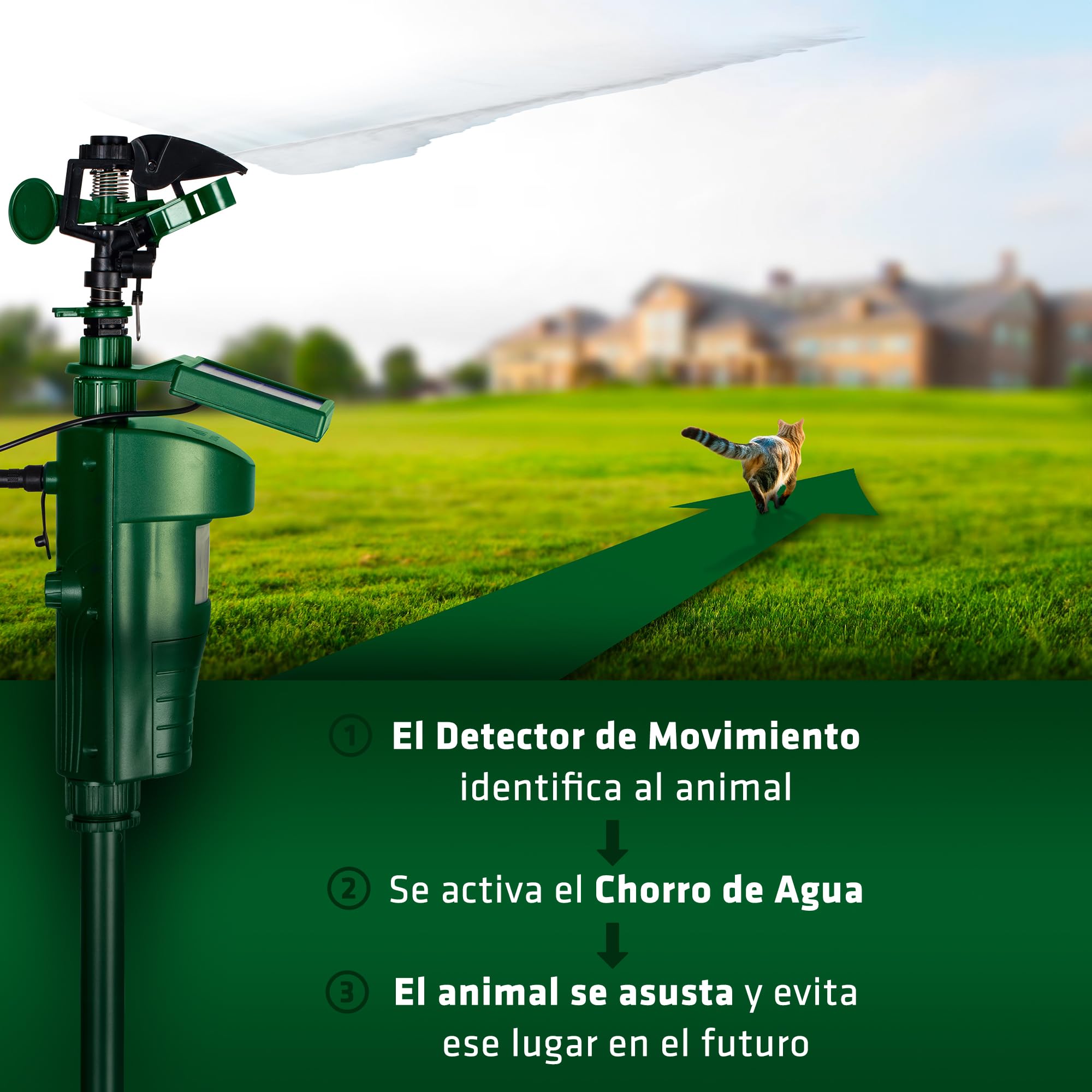 Gardigo® Ahuyentador Gatos Solar con Rociador, Espantapajaros Exterior, Aspersor de Agua Espanta Animales Sensor Movimiento, Ahuyentador Palomas, Repelente Perros, Repelente Gatos | Alcance 10 m