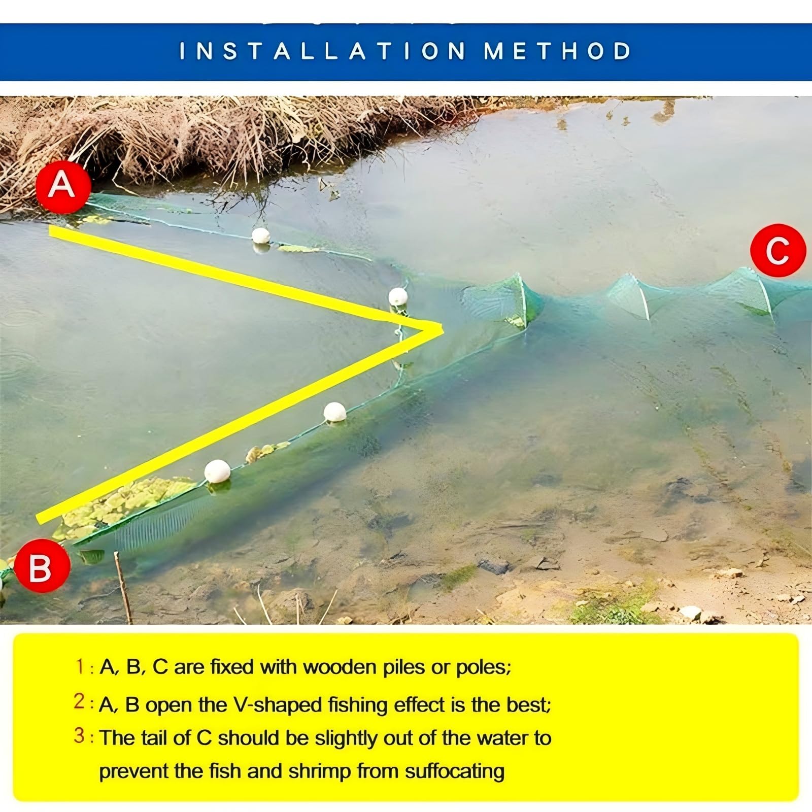 Pequeña Trampa de Malla para Pesca con trampas de Pesca de 8 x 1 x 3 m