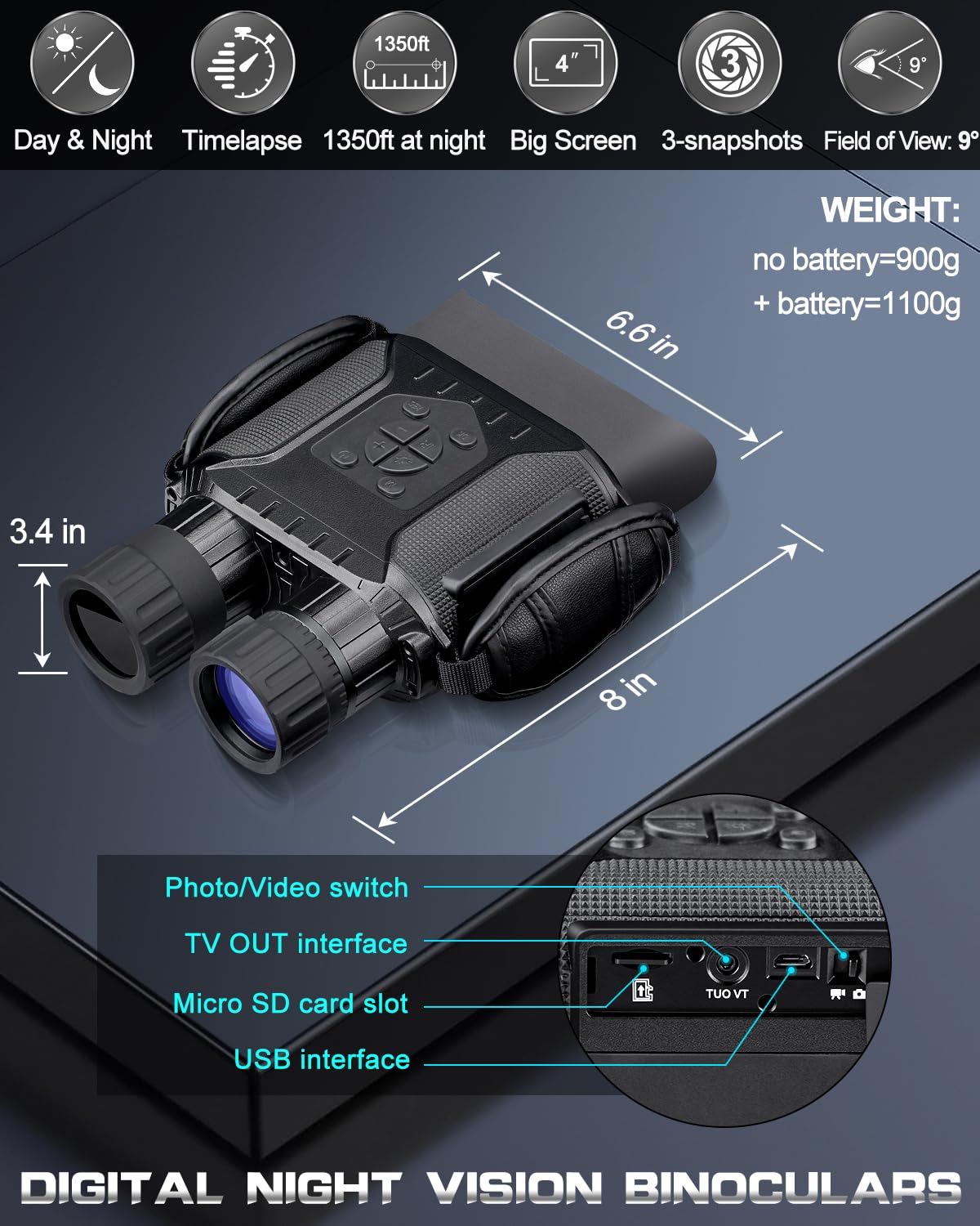 Prismáticos de Visión Nocturna Digital con Pantalla de 4", Binoculares Infrarrojos HD 1080P, Alcance 400m en Oscuridad Total para Observación de Fauna y Senderismo, Tarjeta 32GB Incluida