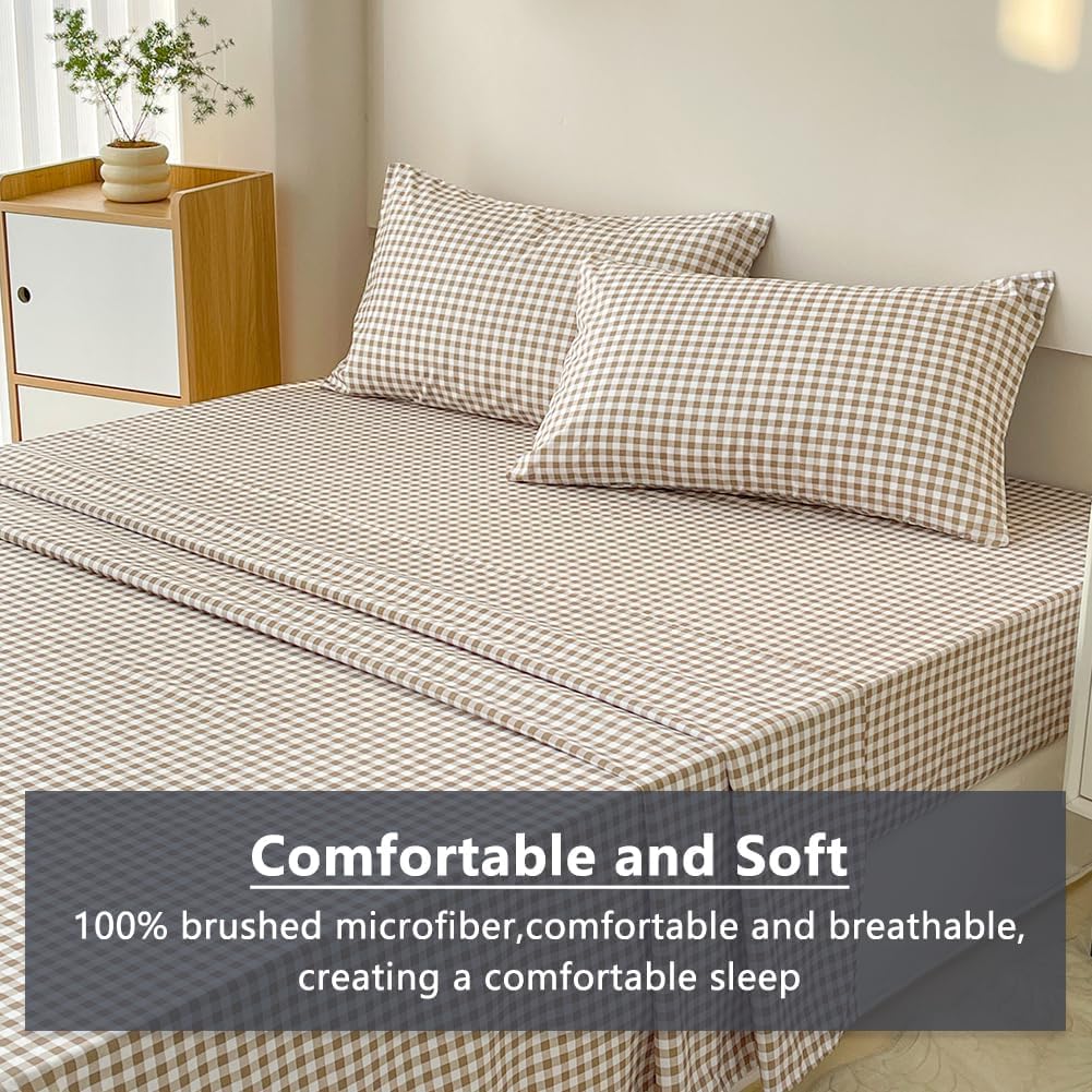 Amazon.com: NSNLGSGC Tan Gingham Full Sheet Set, Soft Brushed