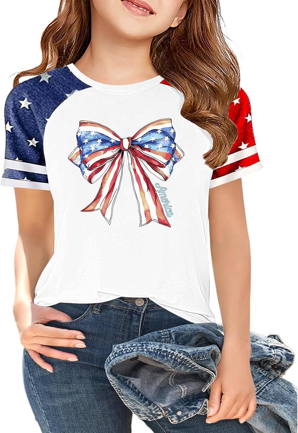 Girl Trendy Crewneck Shirts 4Th of July Patriot Outfits Kids Short Sleeve Tshirt 250 Anniversary USA Clothes