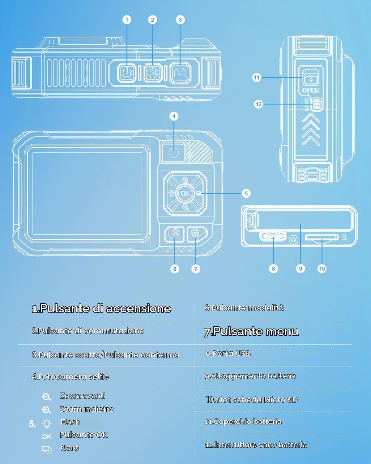 Fotocamera Subacquea, Fotocamera Digitale 5K 96MP Impermeabile 10 Metri Autofocus WiFi con Scheda 32GB, Doppio Schermo per Selfie, Fotocamera Subacquea Galleggiabile 16X per Snorkeling