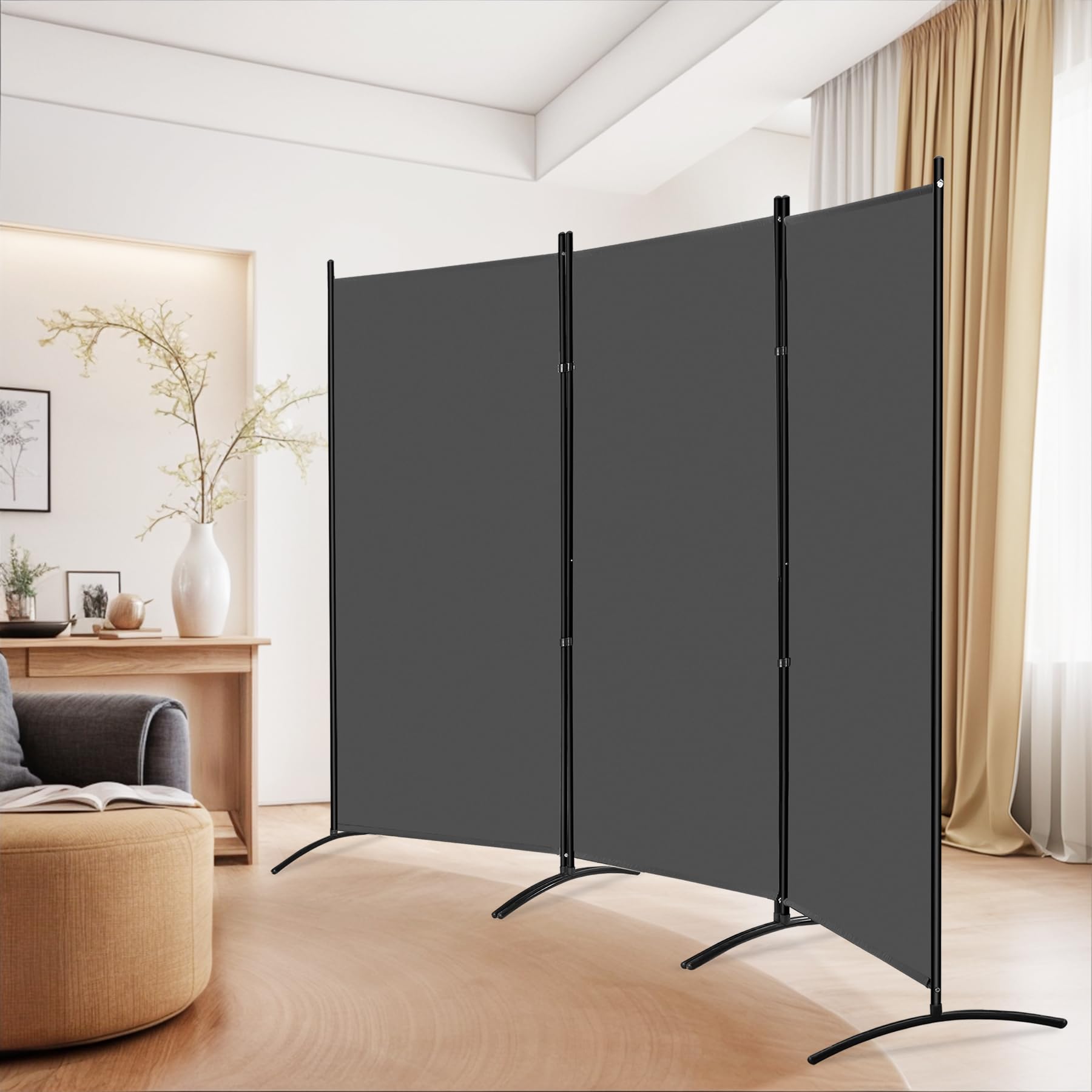 ZENY Room Divider, 3 Panel Folding Privacy Screens, Freestanding Room Divider Panel for Home, Office, Room, 101" W X 71" H (Gray)
