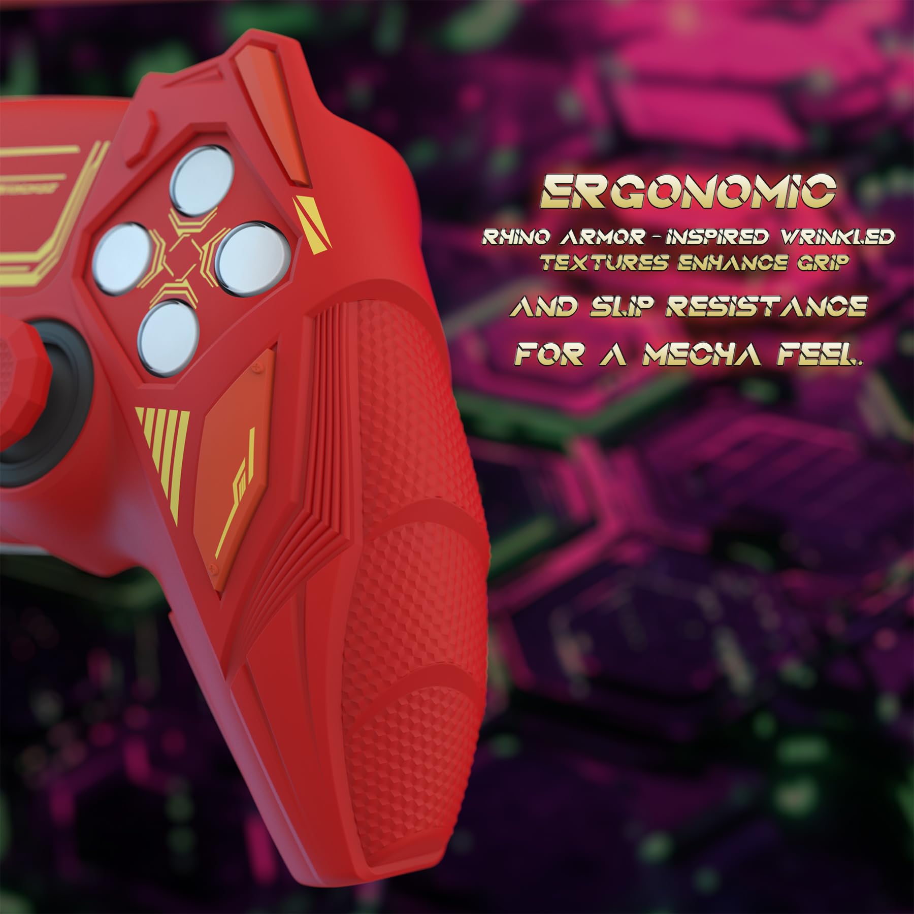 PlayVital Etui Silikonowe do ps5 Kontroler,Obudowa Grip do ps5 Akcesoria z Ochroną Joysticków & Naklejka,Osłona Kompatybilne ze Stacją Ładującą–Klasyczny Czerwony & Ceglasty Czerwony,Mecha Rhino