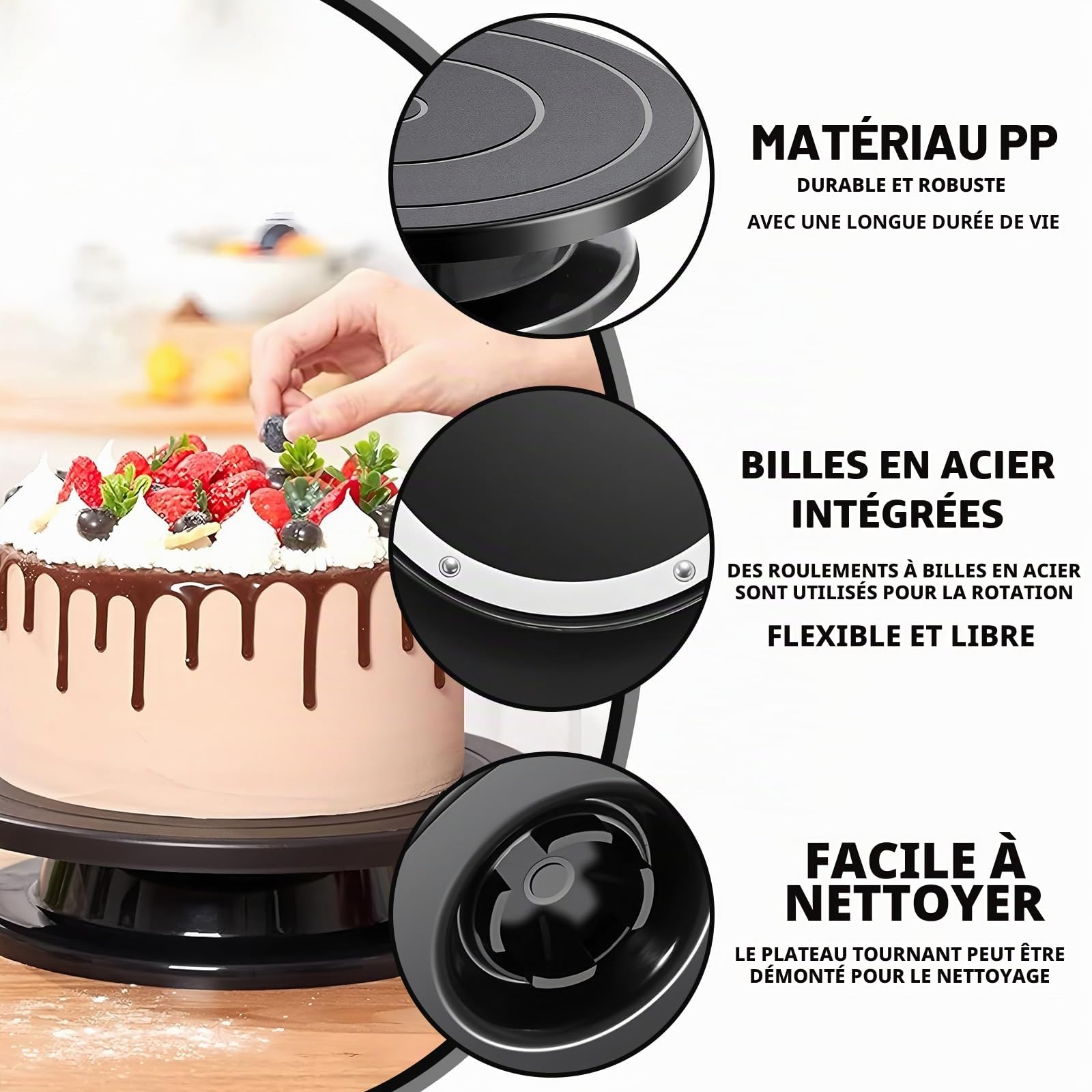 Plateau Tournant Patisserie,Plateau à Gâteau Rotatif Noir,Plateau Tournant Gateau 27cm,Plateau Gateau, Accessoires pour Pâtisserie