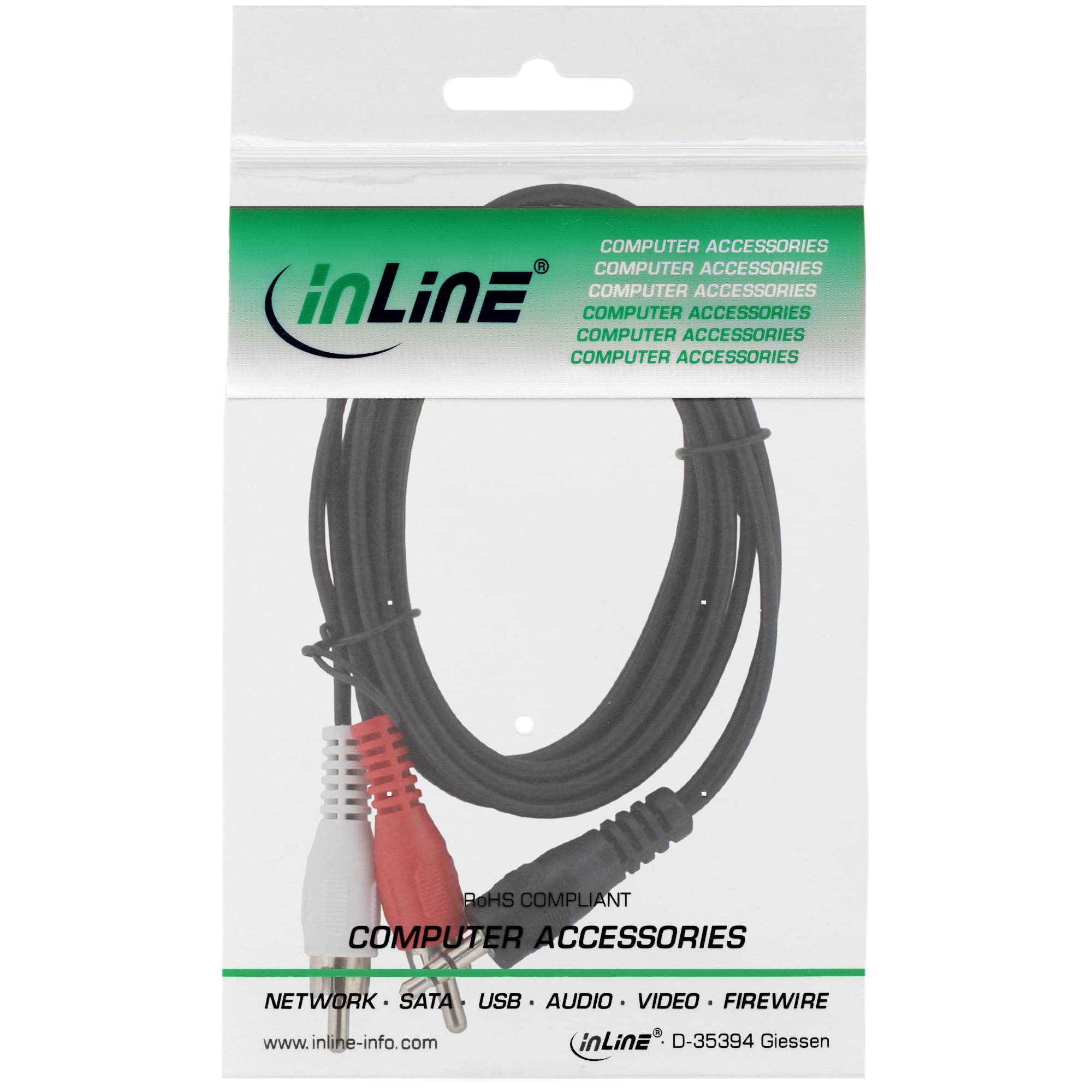 InLine 5m 2 x Cinch 3.5mm Jack Cinch to Jack Cable - White/Gold, 89930W
