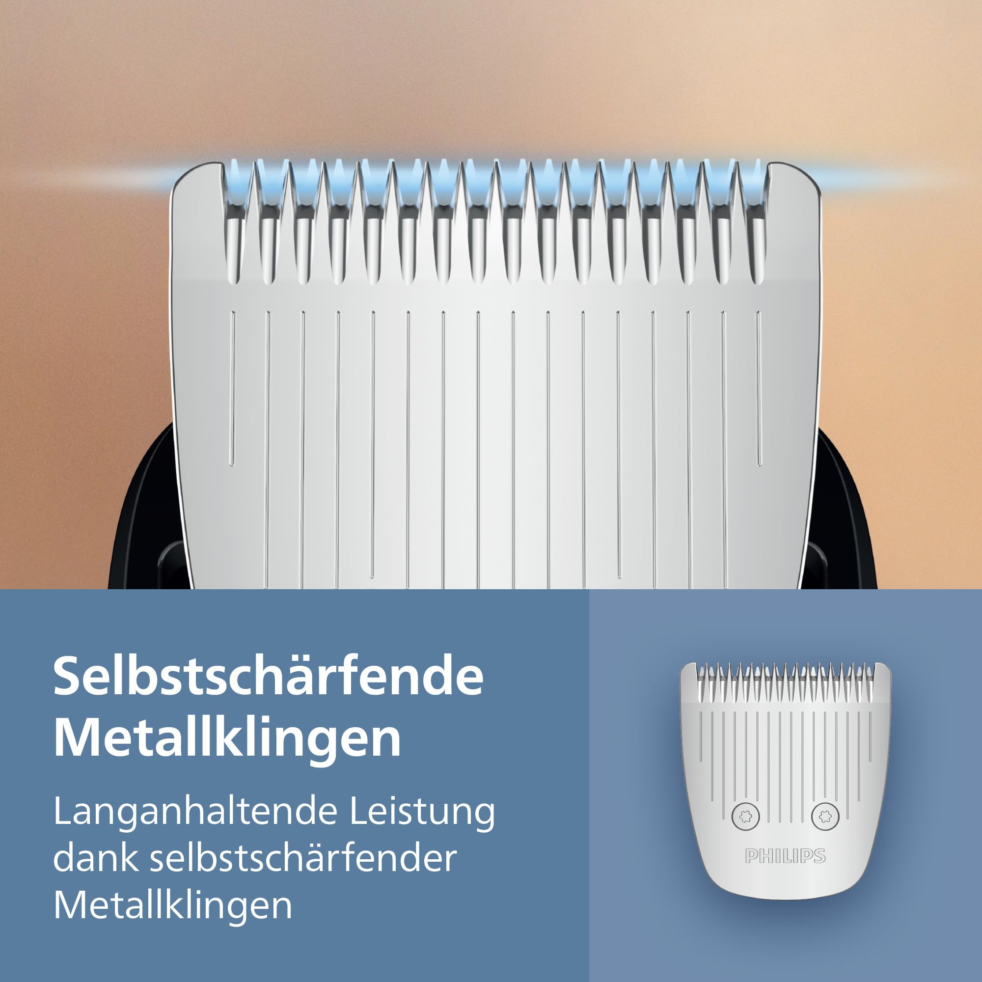 Philips Bartschneider 5000er-Serie – selbstschärfende Metallklingen, 40 Längeneinstellungen, BeardSense-Technologie, Haarkollektor, 100% wasserdicht, Reiseetui, Modell BT5765/15