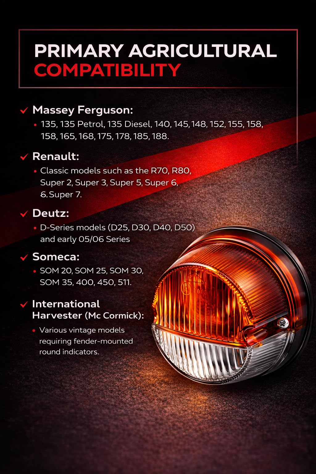 ensemble de clignotants avant ronds, adaptés au tracteur massey ferguson 135, pièces de lumières de tracteur