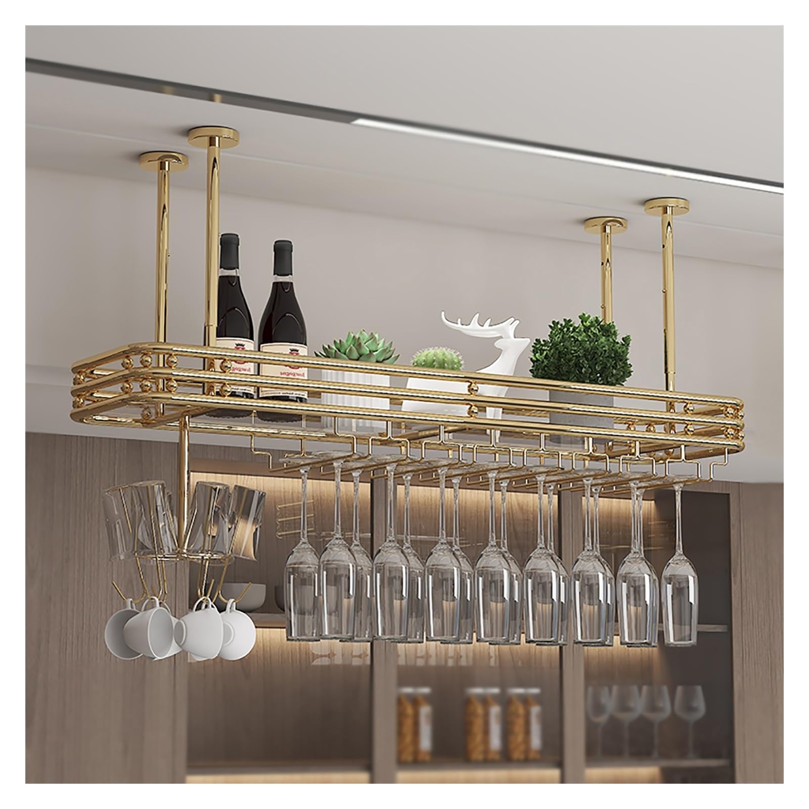 Étagère murale pour cuisine avec casier à vin mural doré de plafond chic
