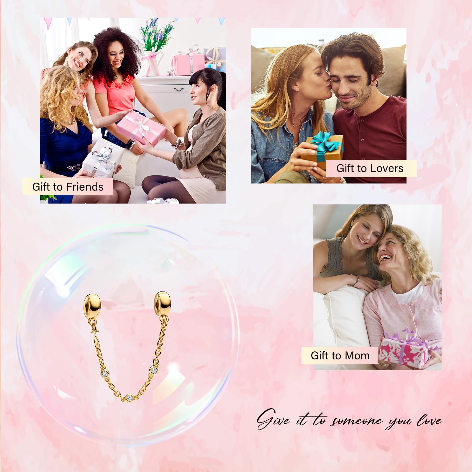 925 Silber Charms Anhänger Perlen Goldene Perlen Charms Damen Armband Halskette Anhänger Tier Liebe, Familie Sicherheitskette Familie Freunde Geschenke
