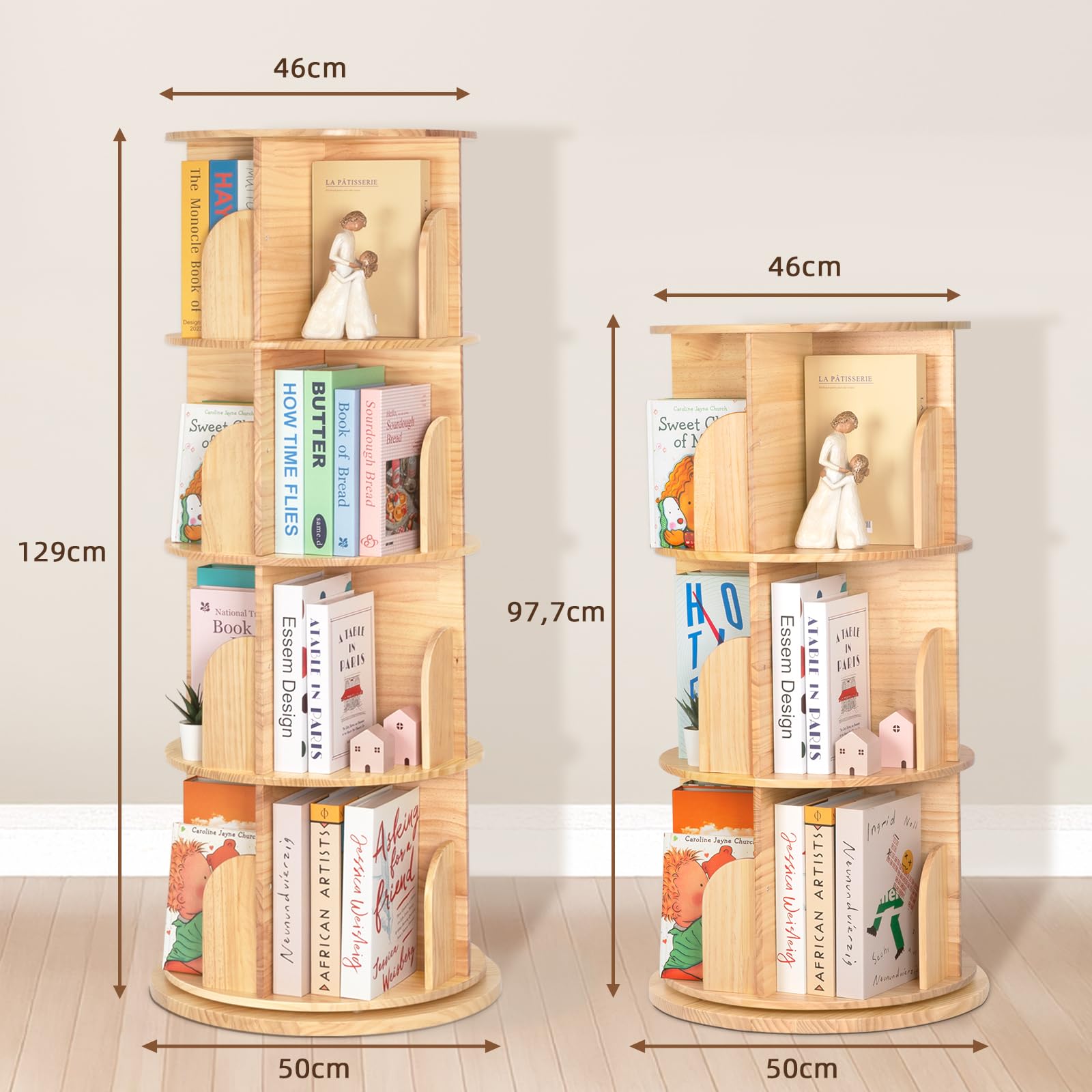 OOOK Drehbares Bücherregal Kinder aus Massivholz, 360 Grad 3-stöckiges Bücherregal Kinderzimmer für Kinder und Erwachsene, Multifunktionales Kinderbücherregal Holz für Kinderspielzimmer
