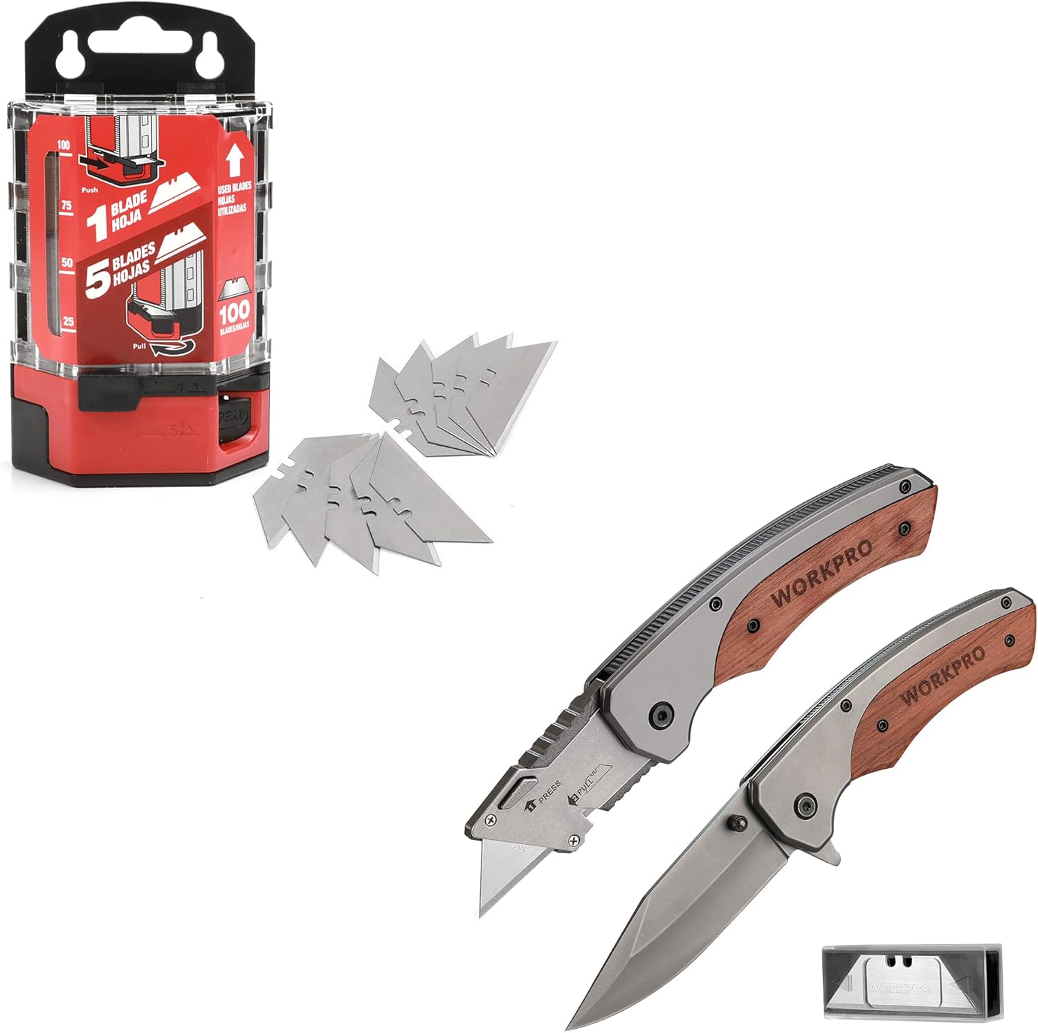 Goldblatt 100-Pack Utility Blades and WORKPRO Folding Utility Knife & EDC Pocket Knife