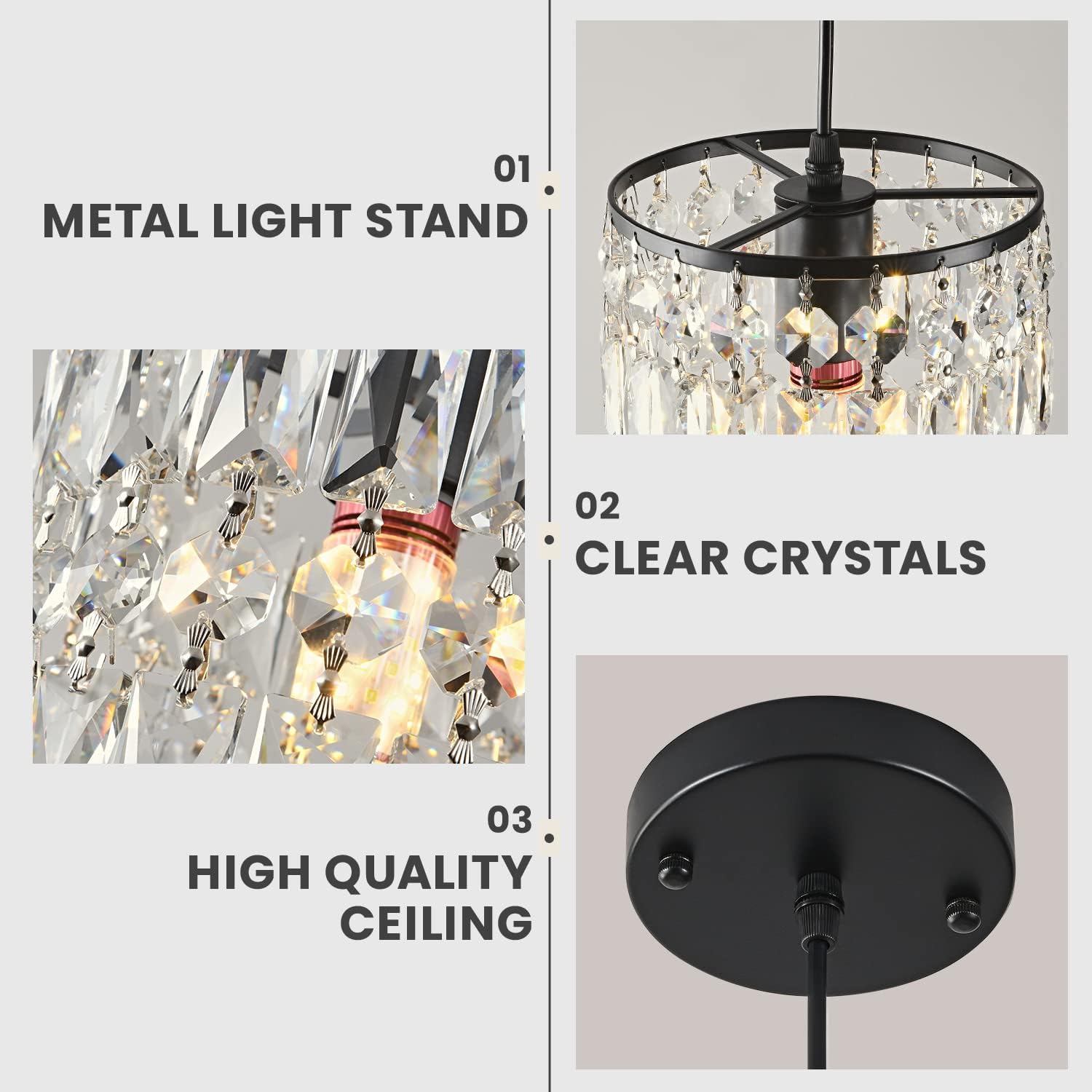 Modern K9 Crystal Chandeliers for Dining Room Black Pendant Light Fixtures Unique Kitchen Island Lighting Height Adjustable Ceiling Light for Bedroom Living Room Entryway （2-Pack）