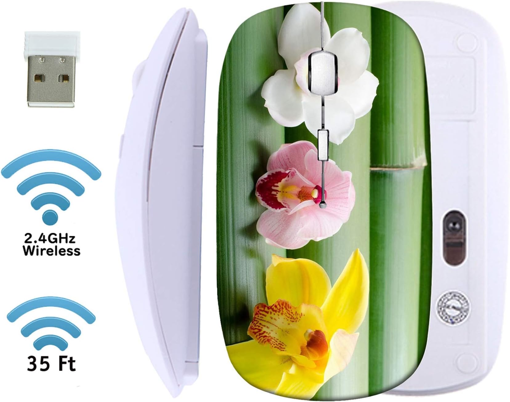 MSD Wireless Mouse 2.4G Travel Mice with USB Receiver, Noiseless and Silent Click with 1000 DPI for Notebook PC Laptop Computer MacBook White Base Image ID: 23606541 The Flower of Cymbidium 3 Color b