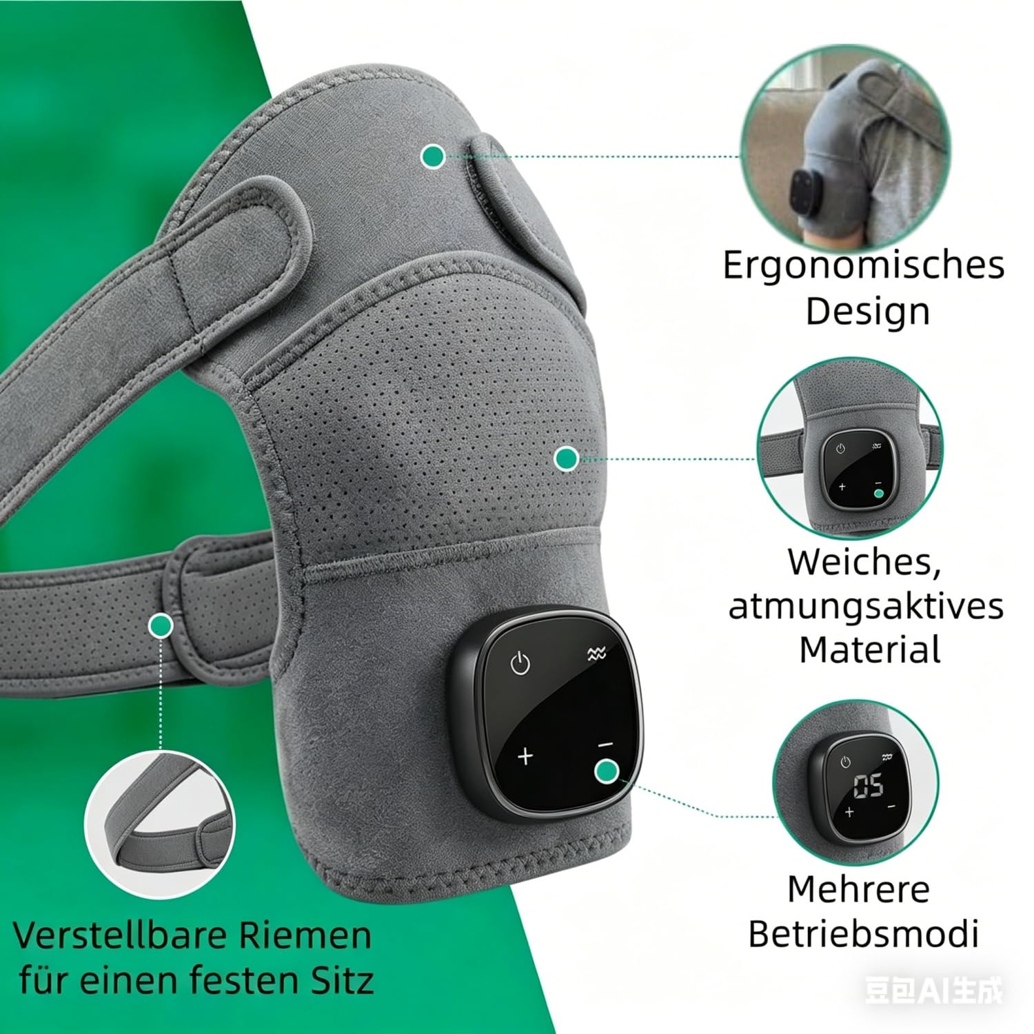 Relevo 3-in-1 Schultermassage Hewelth Triple Method Schulter-Massagegerät-Schulter massagegerät-Tragbare, ergonomische Schulterbandage mit verstellbarem Gurt und LED-Anzeige (1 PS)