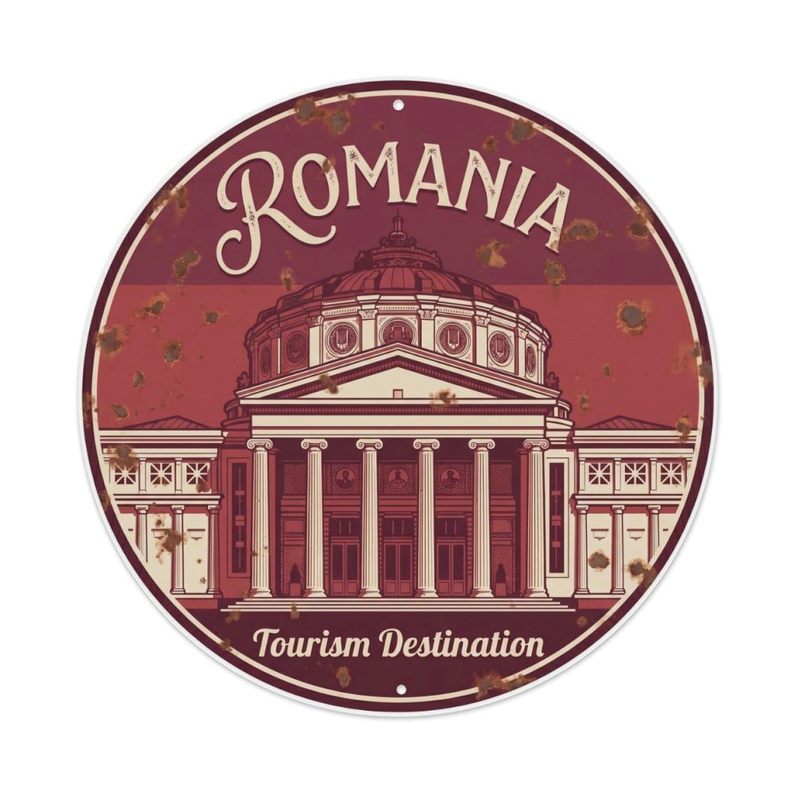 Vintage Travel Romanian Athenaeum Tourism Metal Tin Sign
