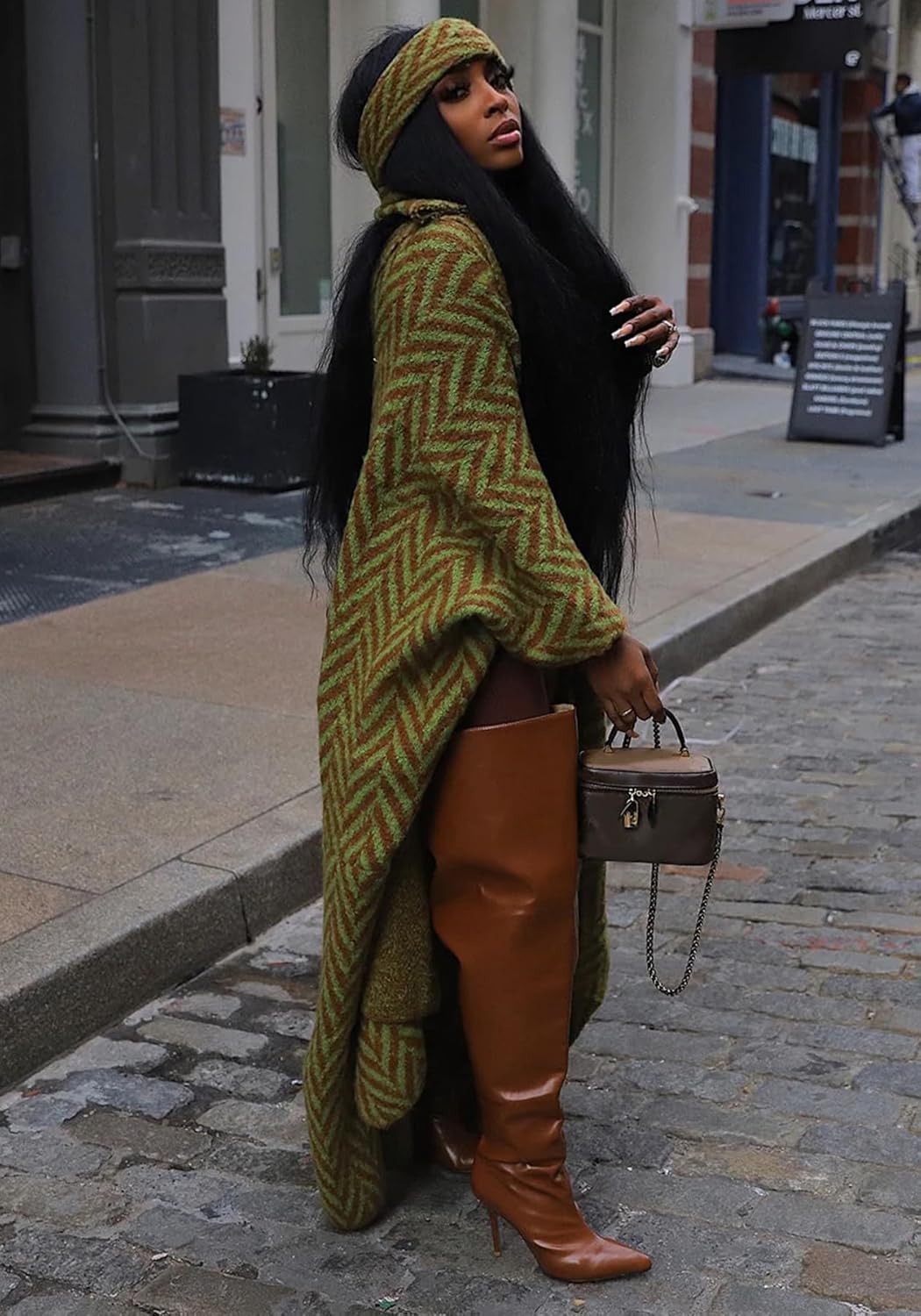 Ecirod Womens Long Cardigan Sweaters Batwing Sleeves Open Front Oversized Knit Sweater Coat Outwear with Head Scarf - Image 7