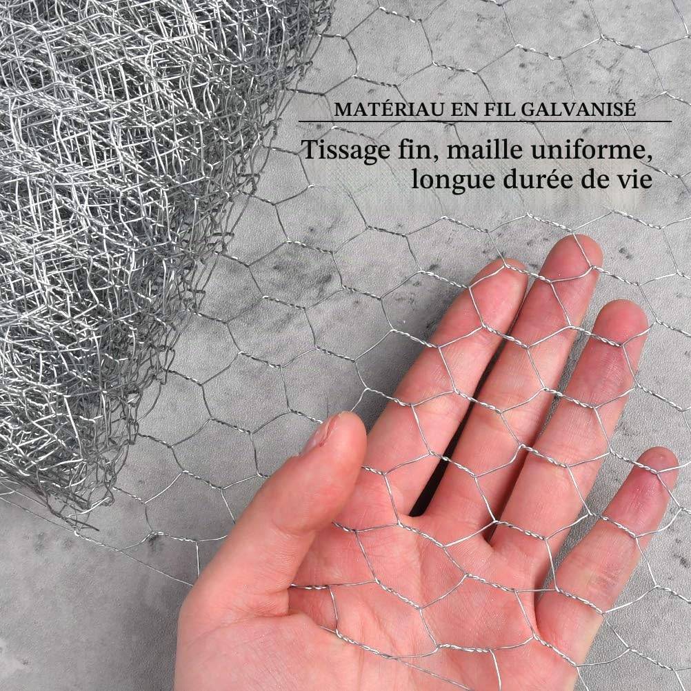 Grillage de Poule, Fil Hexagonal Galvanisé Grillage Poulailler Maille Hexagonal avec Trou de 40cm x 5 m Hexagonal Triple Torsion Clôture Résistant Poulailler Jardin pour Élevage Volaille Galvanise