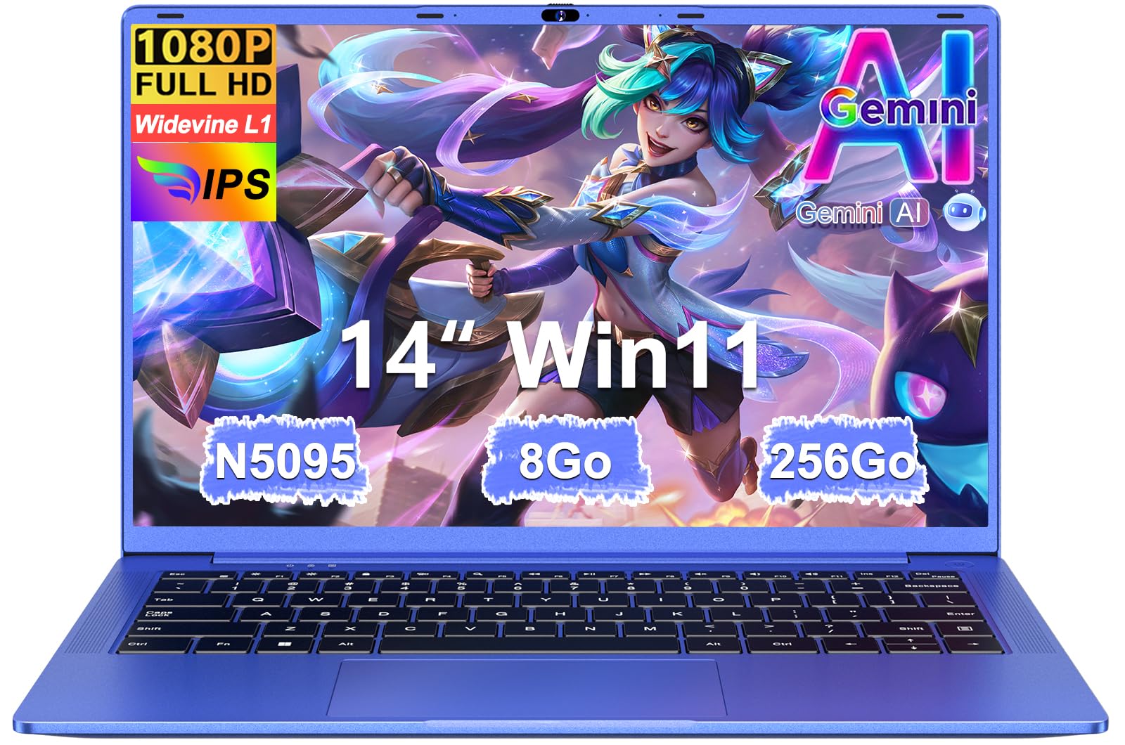 Ordinateur Portable 14 Pouces Celeron N5095(jusqu'à 2,9 GHz)8Go RAM Win11 256Go SSD Extension1To 5G WiFi 1920x1080FHD PC Portable avec Souris sans Fil qwerty Clavier AZERTY Membranedu Clavier-Violet10
