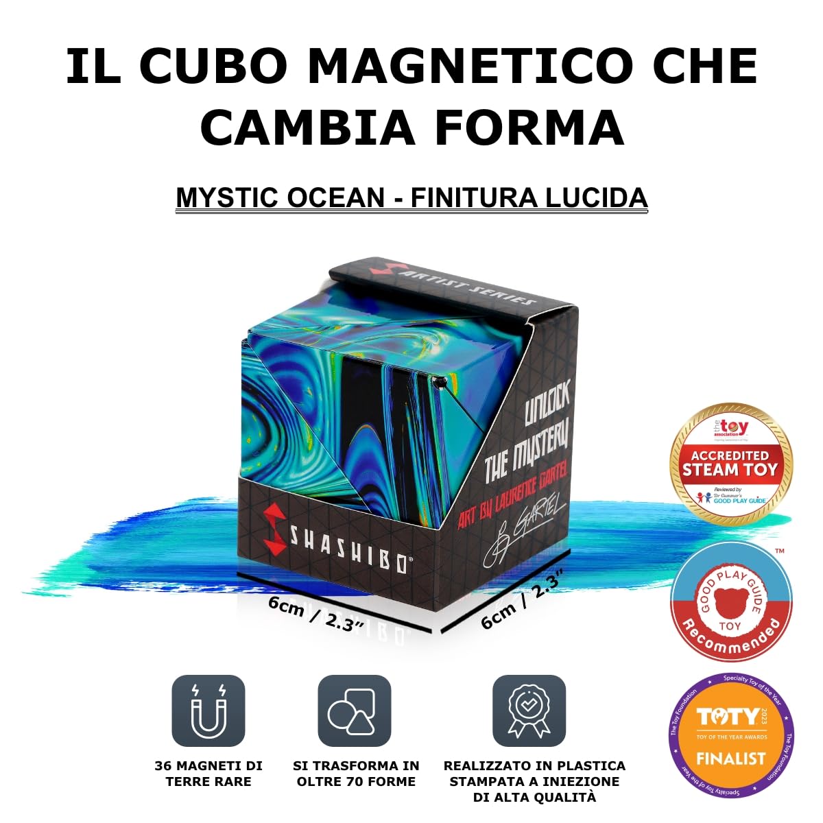 Shashibo Cubo Cambiaforma - Cubo Antistress, Pluripremiato e Brevettato, con 36 Magneti in Terre Rare - Oltre 70 Forme Diverse (Mystic Ocean)