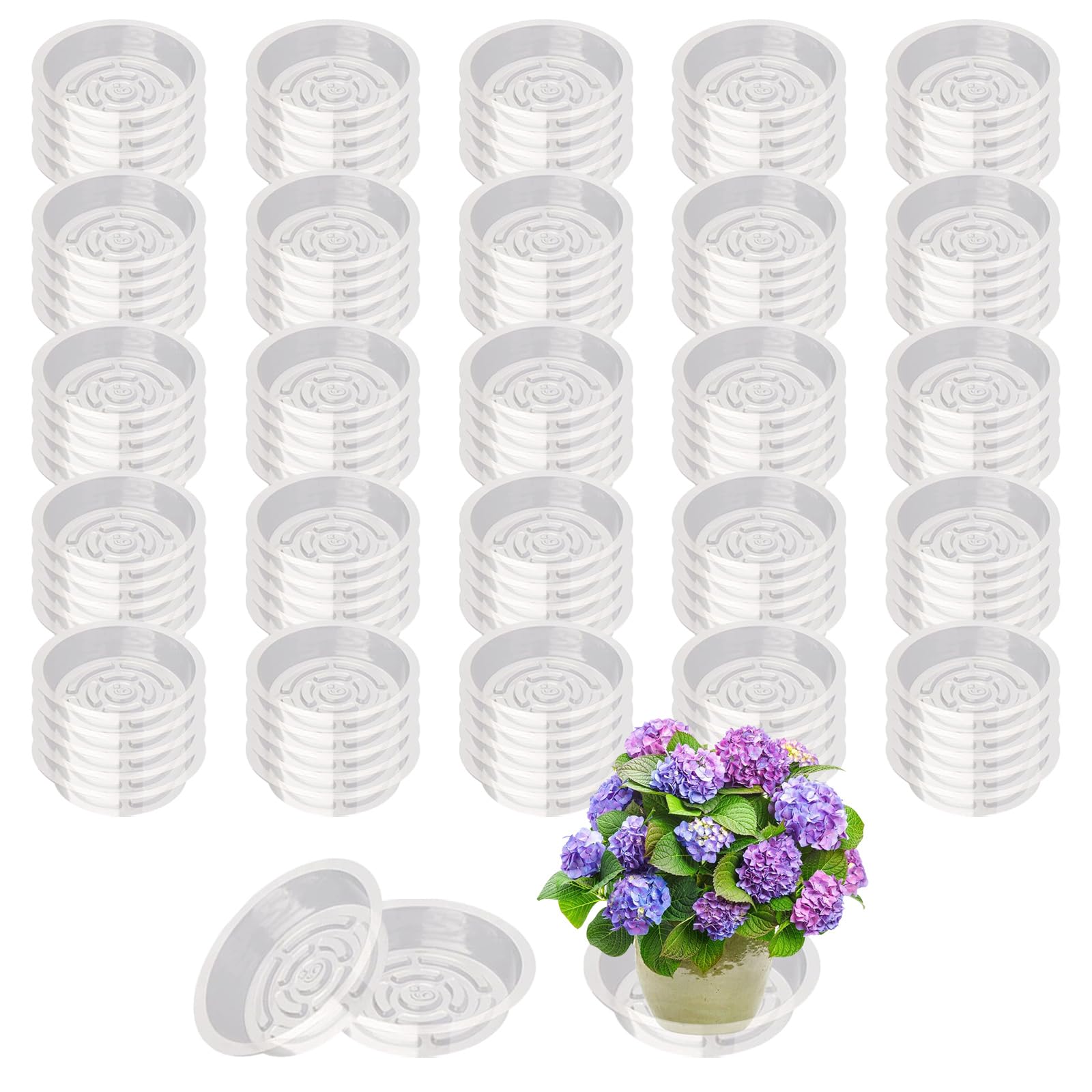 Kunststoff-Untersetzer, 100 Stück, 15,2 cm, transparente Wasserschalen, langlebige Kunststoff-Blumentopf-Untersetzer, geeignet für Innen- und Außenpflanzen (transparent)