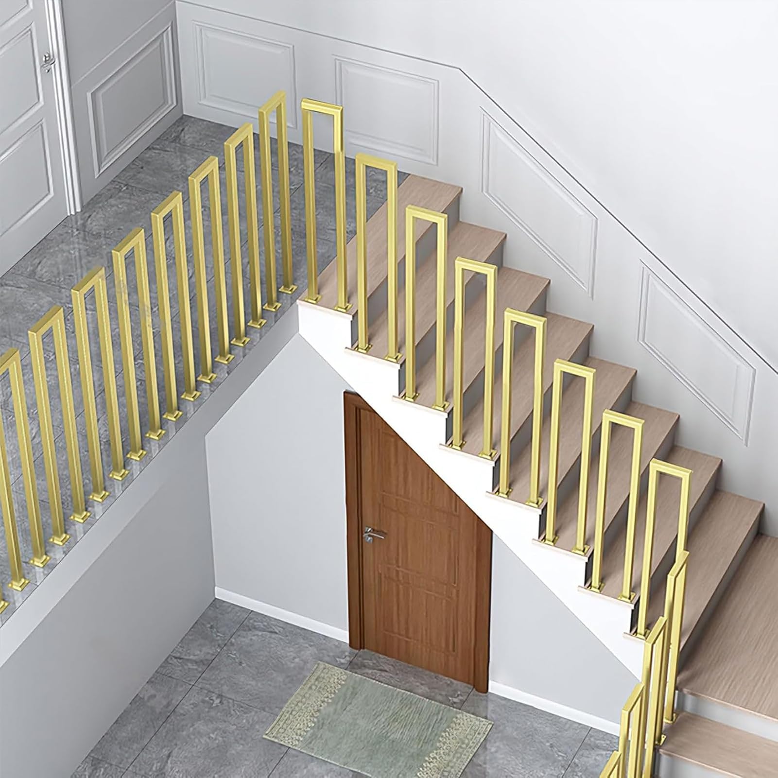 Hgtrh Gold U Shaped Stair Handrail, Outdoor Indoor Wrought Iron Hand Rail Guardrail, Non-Slip Wrought Iron Step Railing, For Porch, Loft, Corridor, Garden Fence Armrest 85Cm