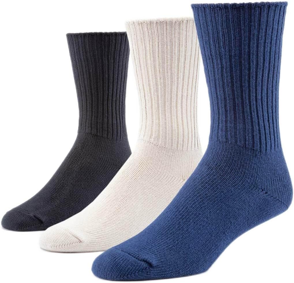 Maggie's Organics - Organic Cotton Crew Socks - 3 Pairs (Navy/Natural/Black, L)