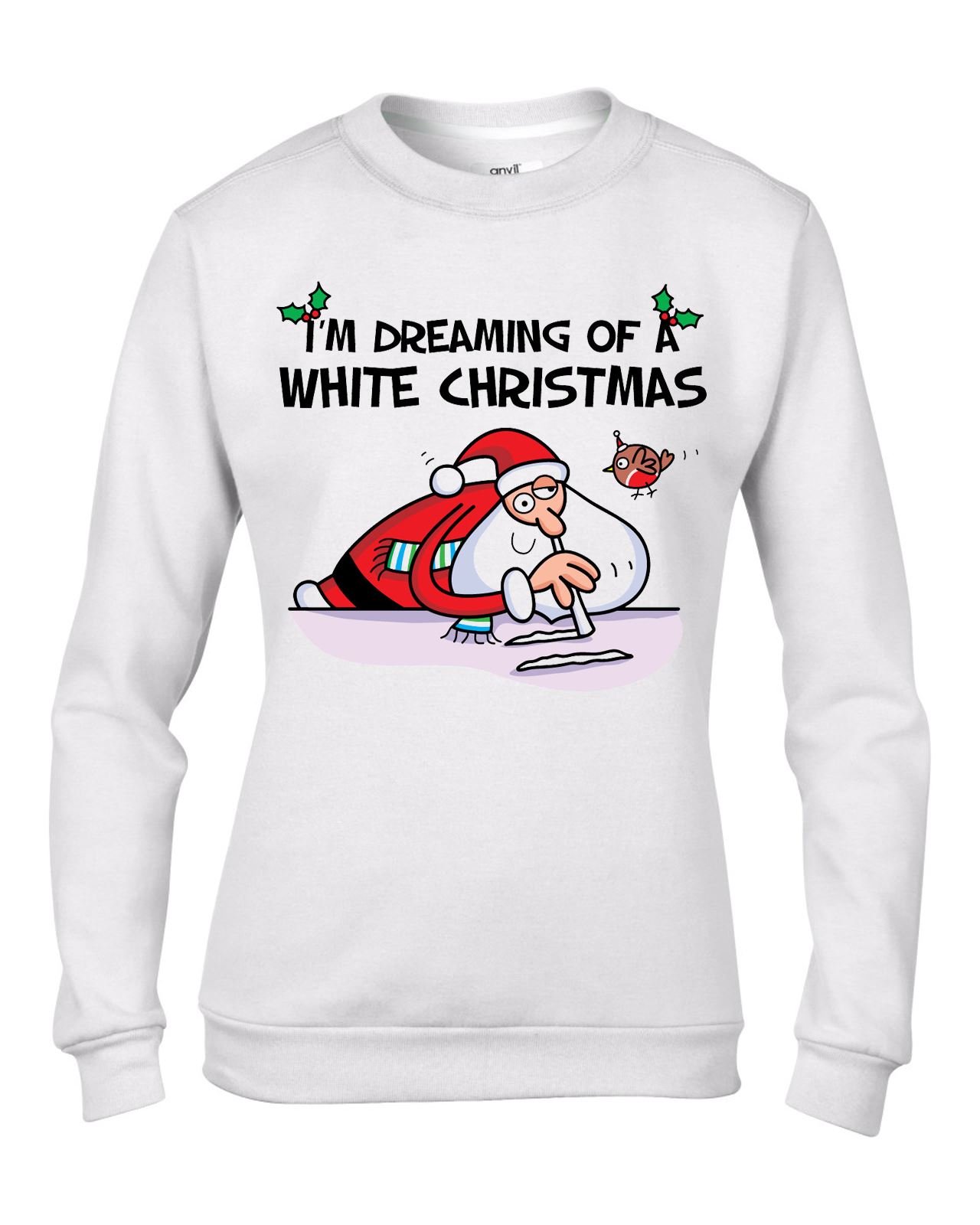 Tribal T-Shirts White Christmas Santa Claus Cocaine Funny Women's Sweatshirt Jumper (XL, White)