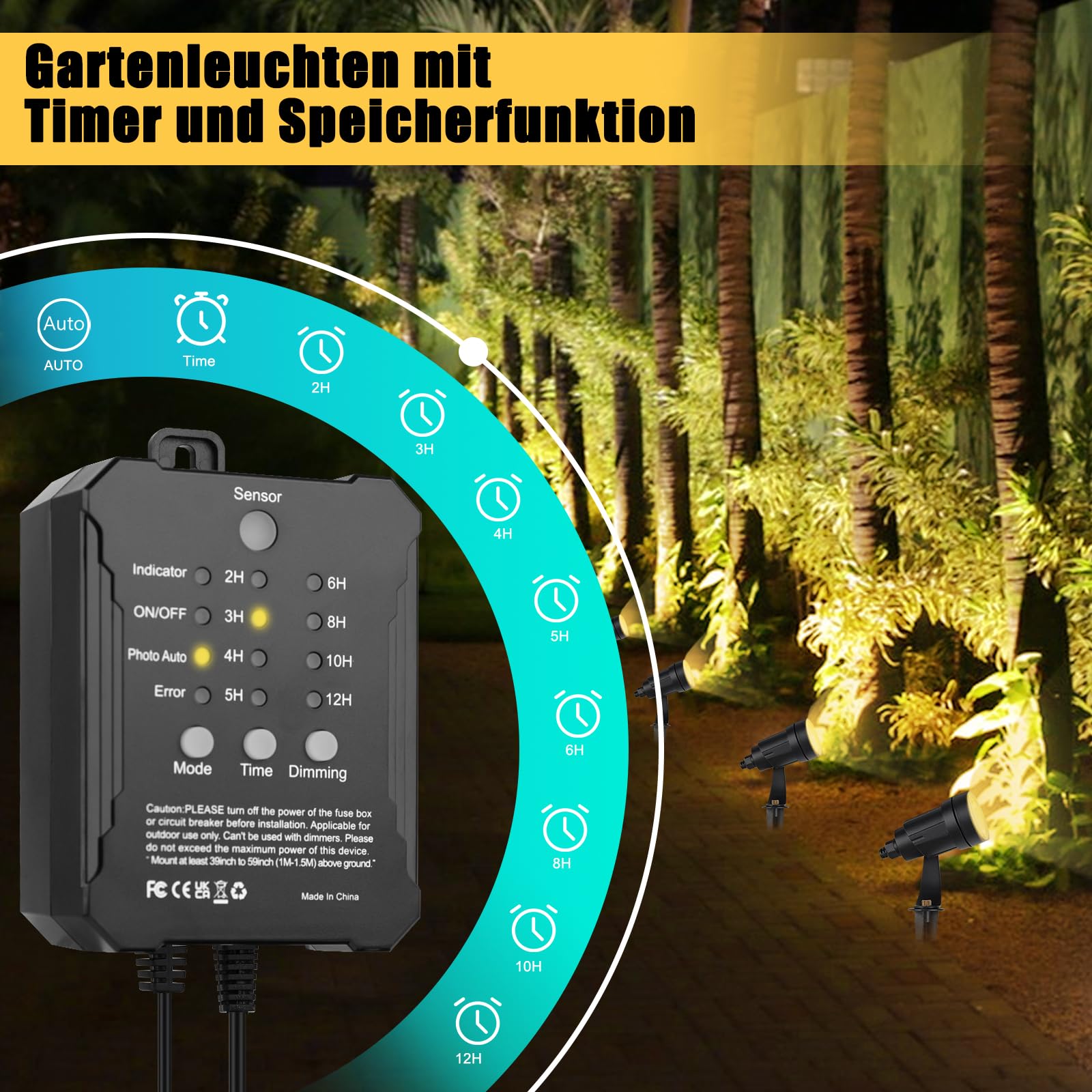 COOLWEST LED Gartenbeleuchtung mit Strom, 20M/8er Set Strahler mit Lichtsensor Warmweiß 3000K, Gartenstrahler Led Wasserdicht Außen IP65, 36V Gartenspots für Draußen, Terrasse, Einfahrt, Dimmbar