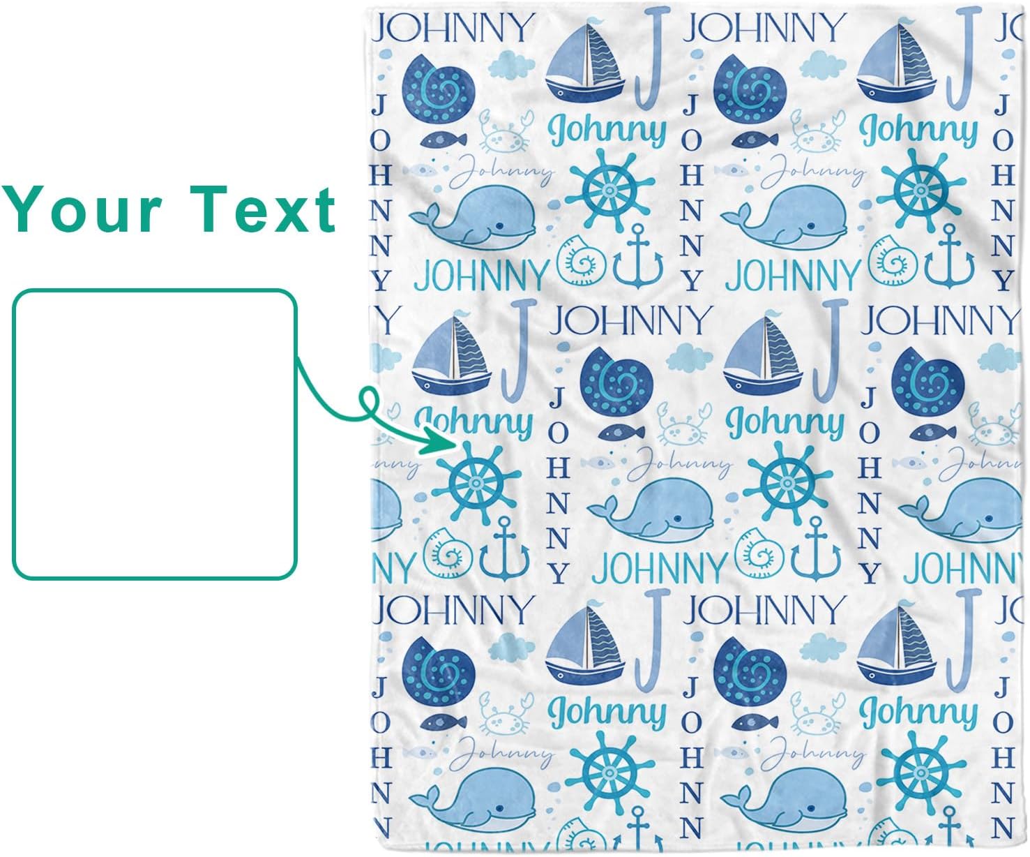Personalized Baby Blanket - Animals Pattern with Multi-Fonts Names - Custom Soft Plush Double Layer Blankets with Dotted Backing for Boys Girls Gifts Color20-Marine Animals