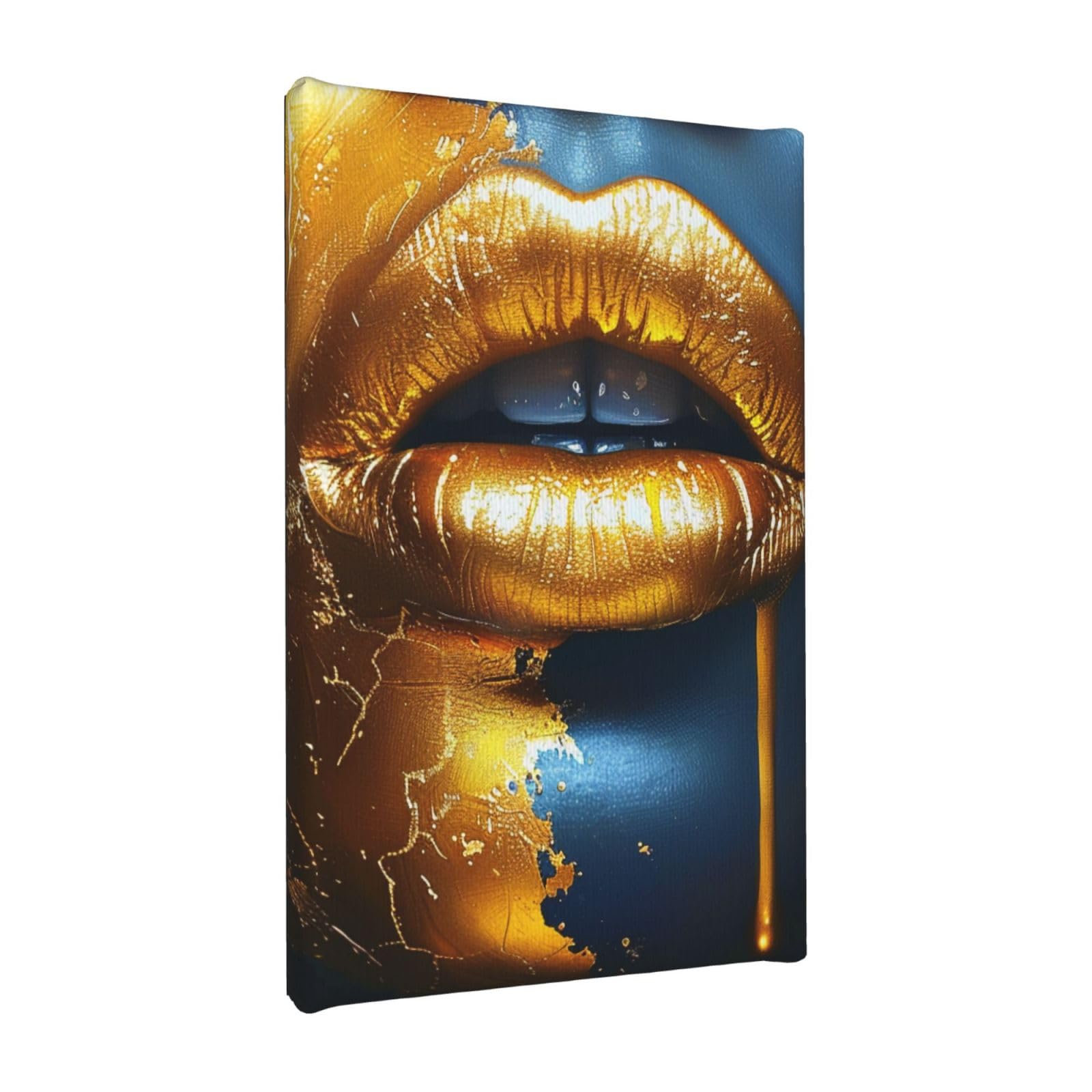 YKLJG Gold Lips Printed Wall Art Canvas Painting 20x30 CM Wooden Framed Picture Painting Artwork Prints for Bedroom Kitchen Home Office Decor