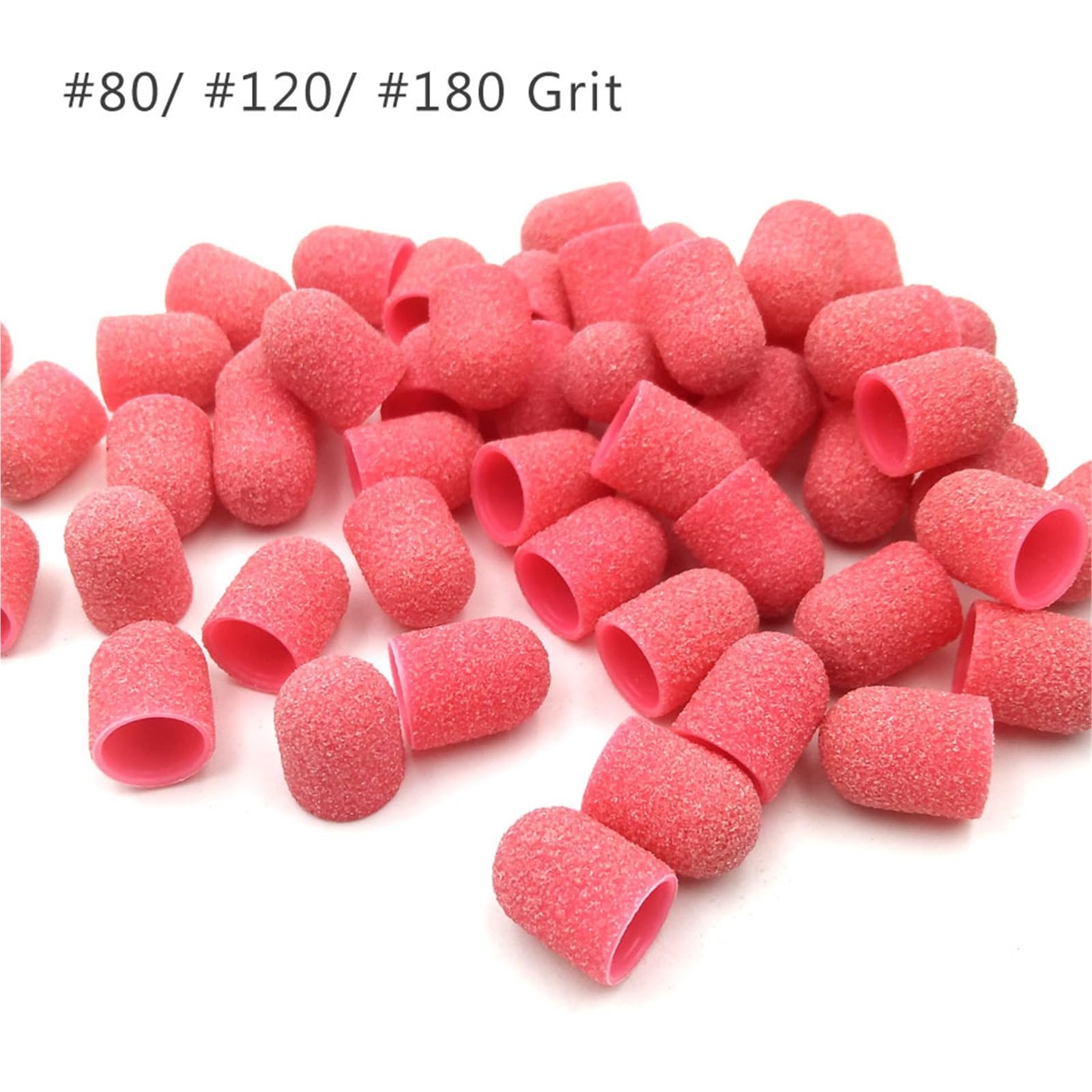 Fresas Torno Para UñAs 50 Uds Base de plástico tapas rosas con agarre cuidado pedicura pulido bloque arena accesorios taladro herramienta for cutículas pies para Manicura(180 Grit)