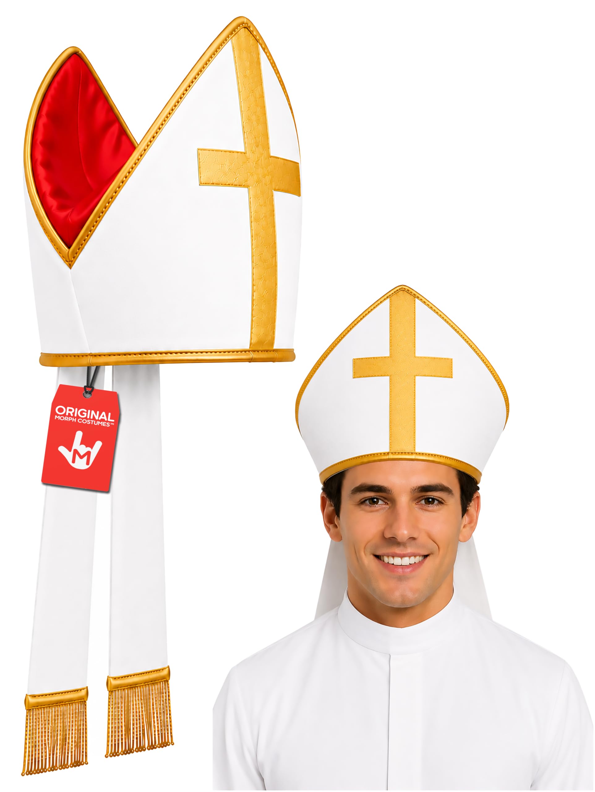 Bishop Priest Pope Costume Hat Saint Mitre Catholic Clergy Costume Accessory Burgundy โ image 1
