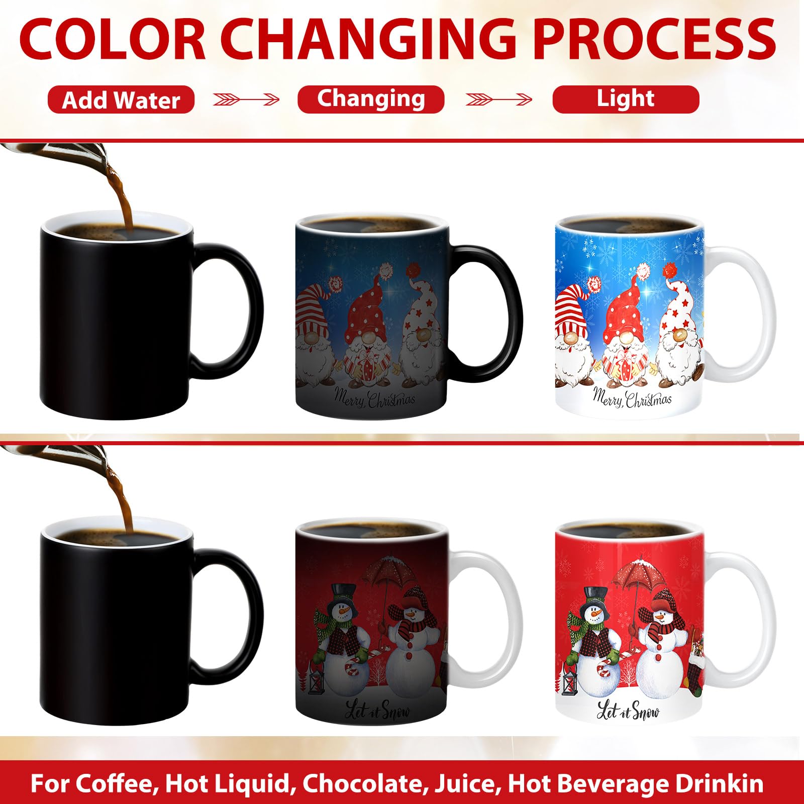 12 tazas de sublimación de Navidad de 12 onzas que cambian de color, tazas de café sensibles, tazas de café que cambian de calor para amigos, regalo de cumpleaños y Navidad para hombres y