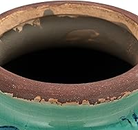 Vista 5 de Creative Co-Op Jarrón redondo decorativo de terracota con patrón de transferencia, aguamarina