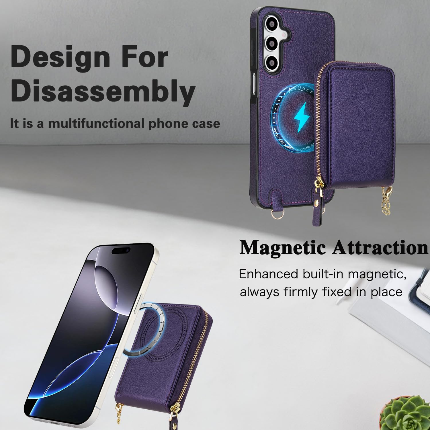 Asuwish Custodia per telefono per Samsung Galaxy A17/A26 5G 2 in 1 Custodia magnetica a portafoglio con pellicola protettiva per lo schermo, tracolla con blocco RFID, porta carte di credito A 17 26