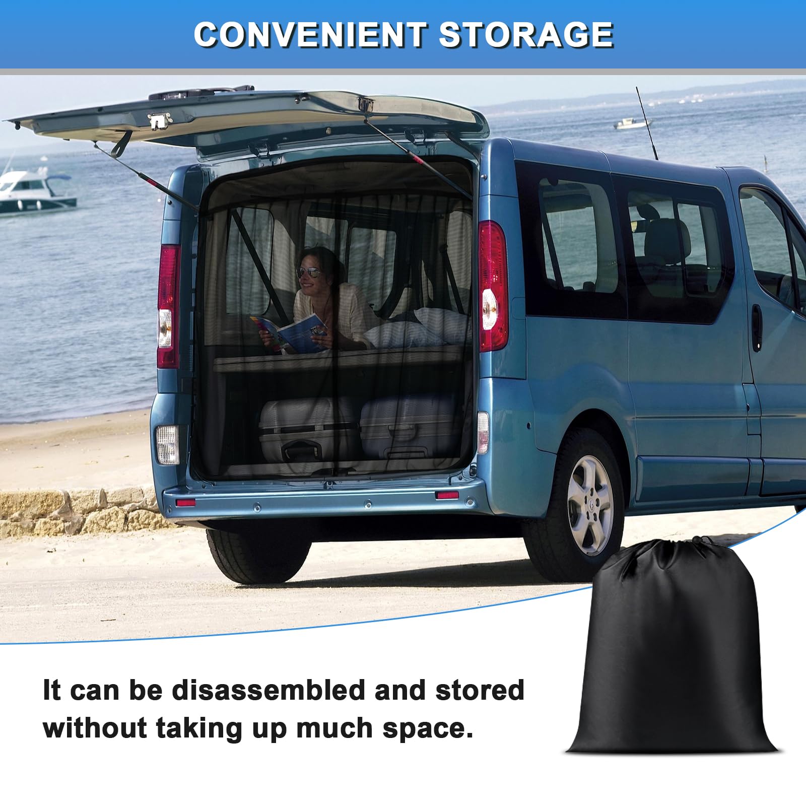 ZWPARTS Magnetyczna siatka przeciw owadom do kamperów, siatka przeciw owadom samochodowa moskitiery dostosowane do Viano, Vito, Renault Trafic, zamek błyskawiczny w środkowych drzwiach siatka przeciw