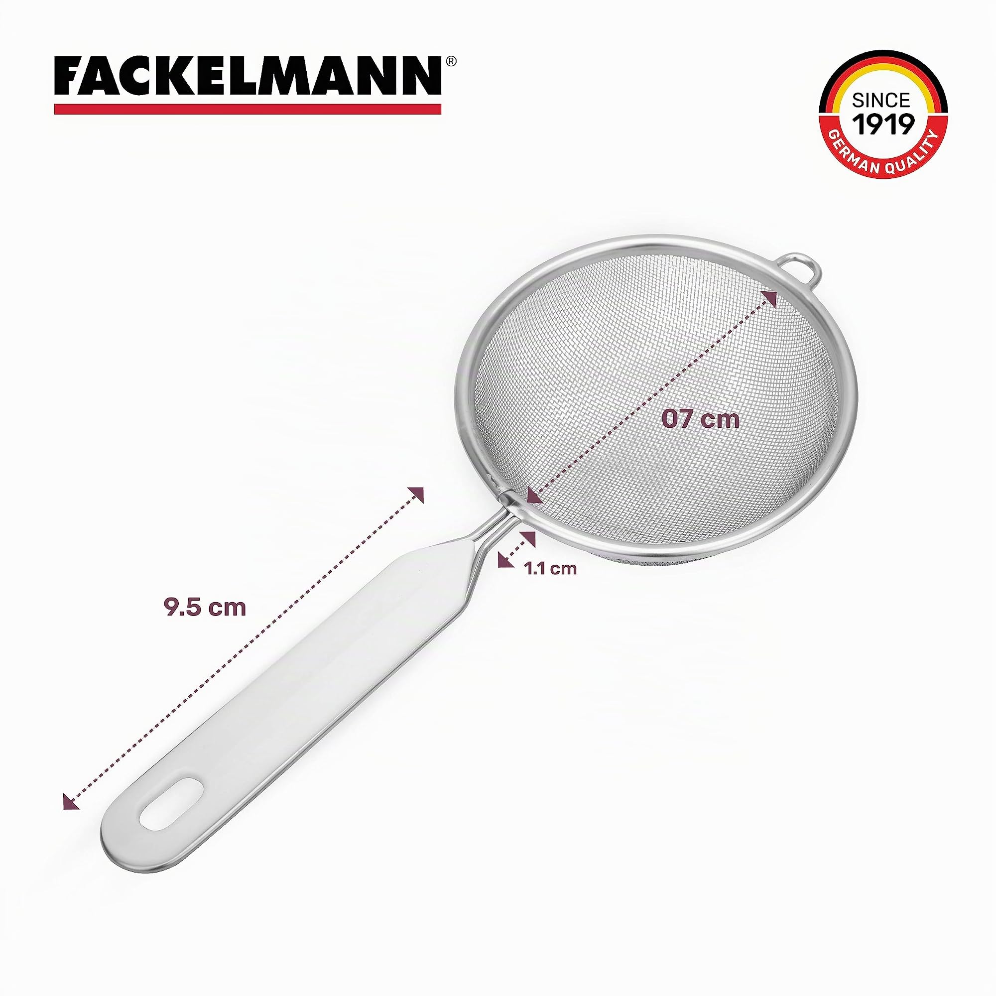 Fackelmann Sieb Ø 7 cm, Küchensieb aus Edelstahl, feinmaschiger Seiher mit Griffeinlage aus Kunststoff (Farbe: Weiß/Silber), Menge: 1 Stück – Ansicht 2