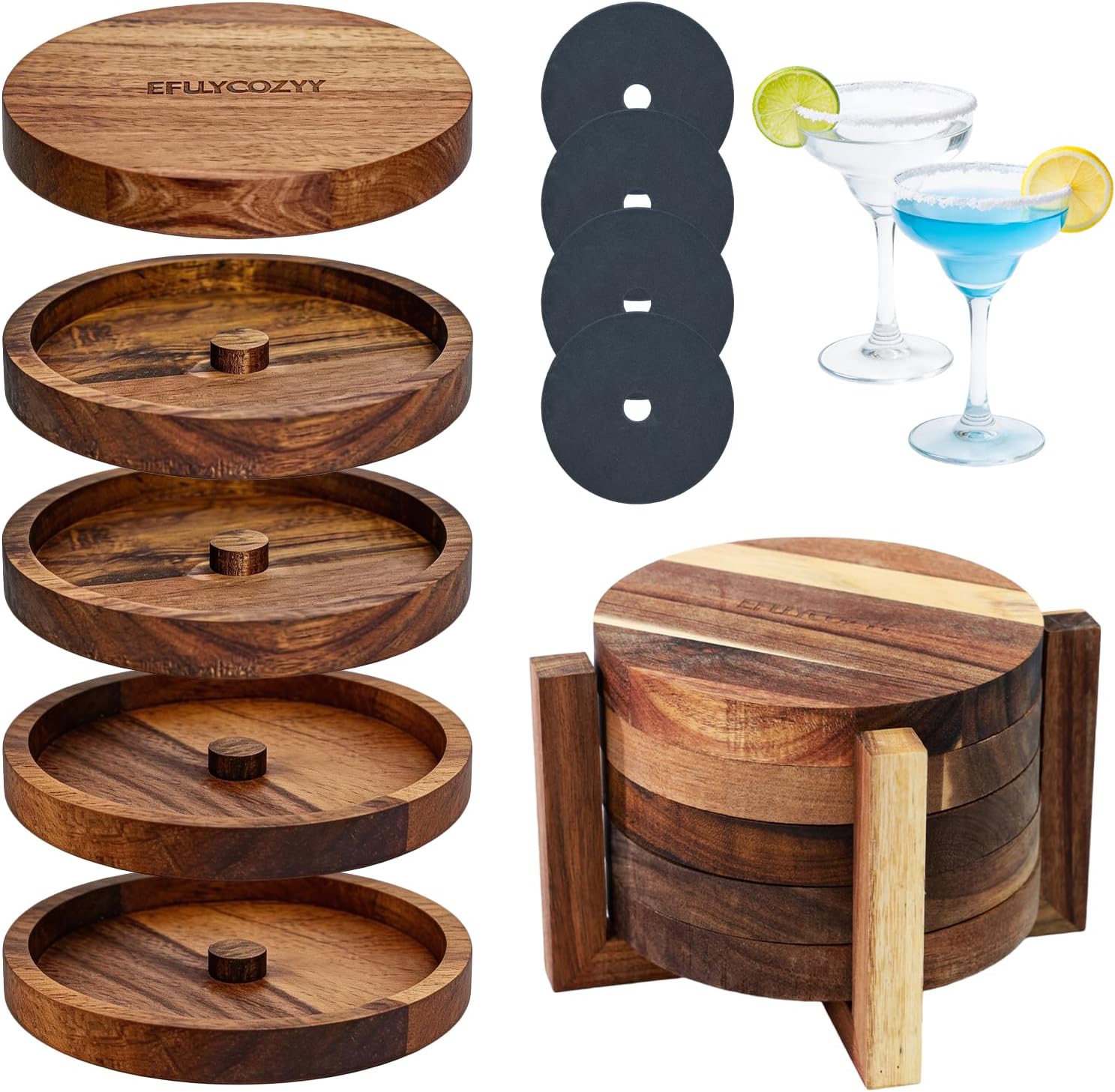 Margarita Salt Rimmer Set, 3-Tier Acacia Wood Salt Rimmer with 2 Sponges, Salt Rimmer for Cocktails, Cocktail Rimmer, Rimmers for Drinks, Glass Rimmer for Margarita Bloody Mary(Stackable Design)